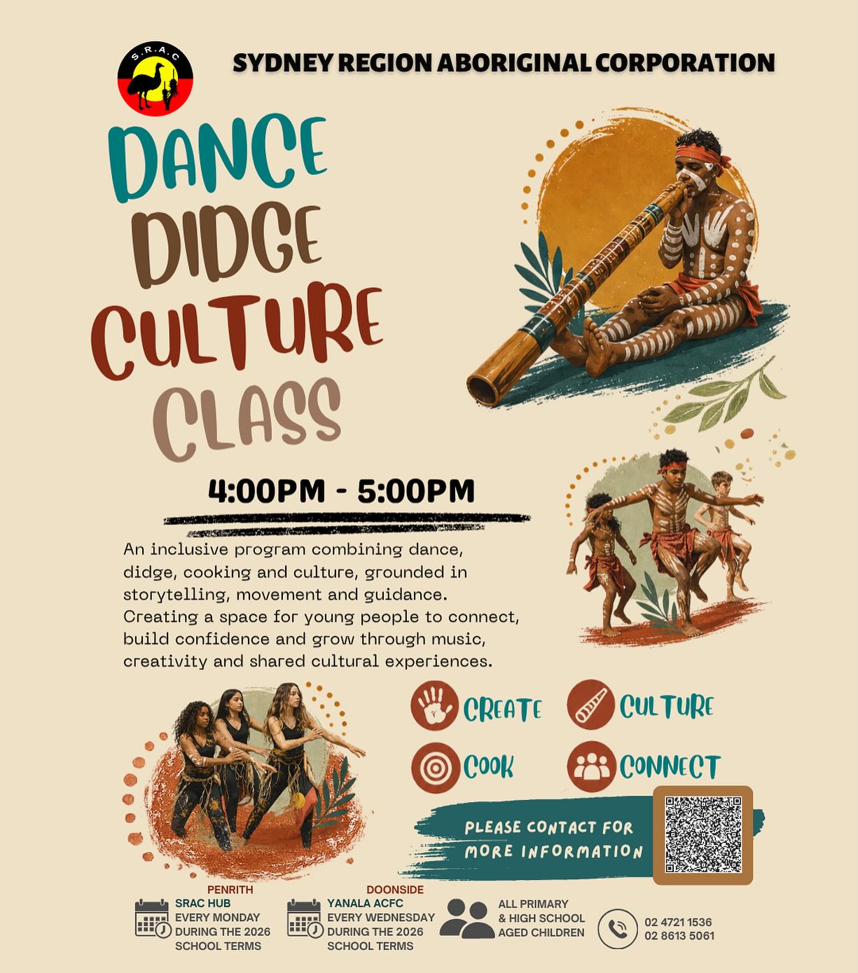 Didge, Dance & Culture Classes
We’re excited to share that our Didgeridoo, Dance and Culture classes are expanding!
- Starting Wednesday 22nd July at Yanala ACFC
-Recommencing Monday 27th July at Penrith
Please reach out for more information 📞