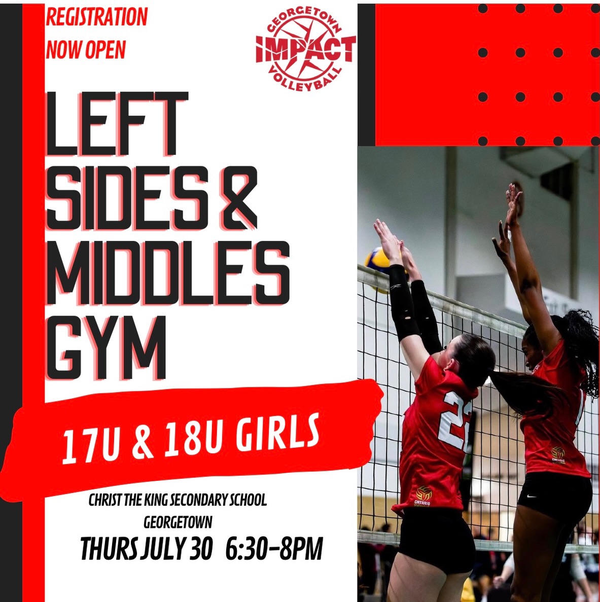 Our 17U Girls are looking for left side hitters & middle blockers. Our 18U Girls need one more middle blocker. If you are an unsigned, uncommitted 17U or 18U player and have the hops & swings for these positions, we want to see YOU next Thurs July 30. Registration in Bio.
Note: we are not looking for setters or liberos at either age.