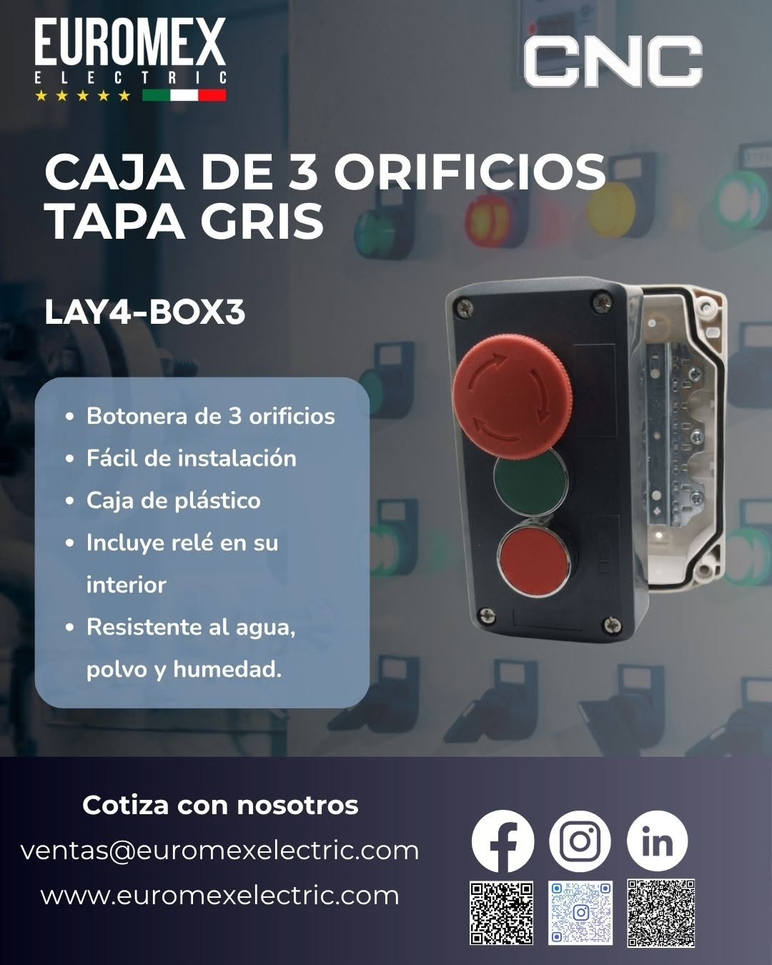 Fabricada para ofrecer durabilidad y montaje práctico, son la solución perfecta para tus proyectos de automatización y control.
Pregunta con tu vendedor por los productos 📞