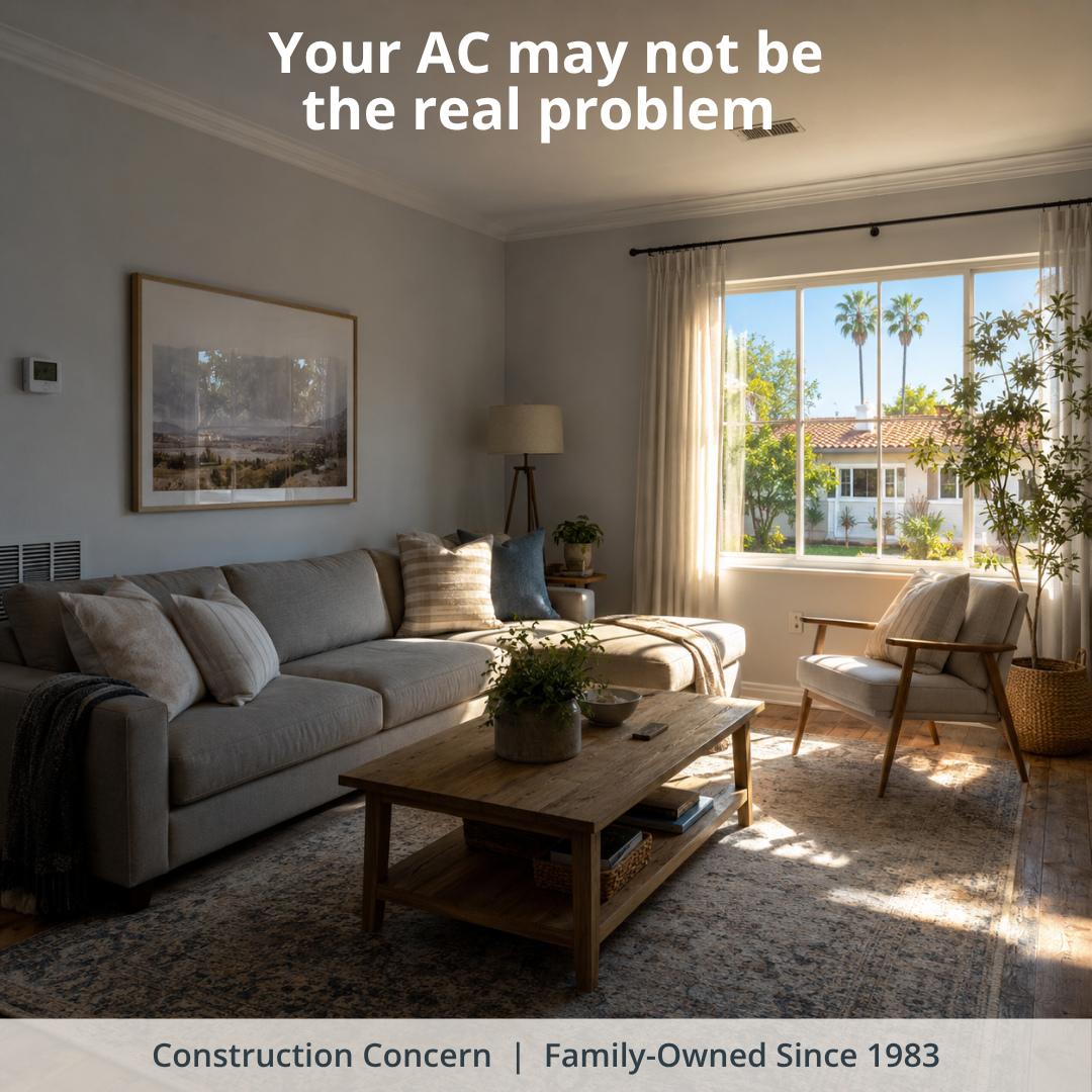 Your AC may not be the real problem.
Hot glass, older frames, and one room that never matches the thermostat usually show up first. When those clues stack up, the equipment may be reacting to the house instead of causing the issue. Link in bio.
#ConstructionConcern #HVAC #WindowReplacement #LosAngelesHomes #HomeEfficiency #SoCalSummer