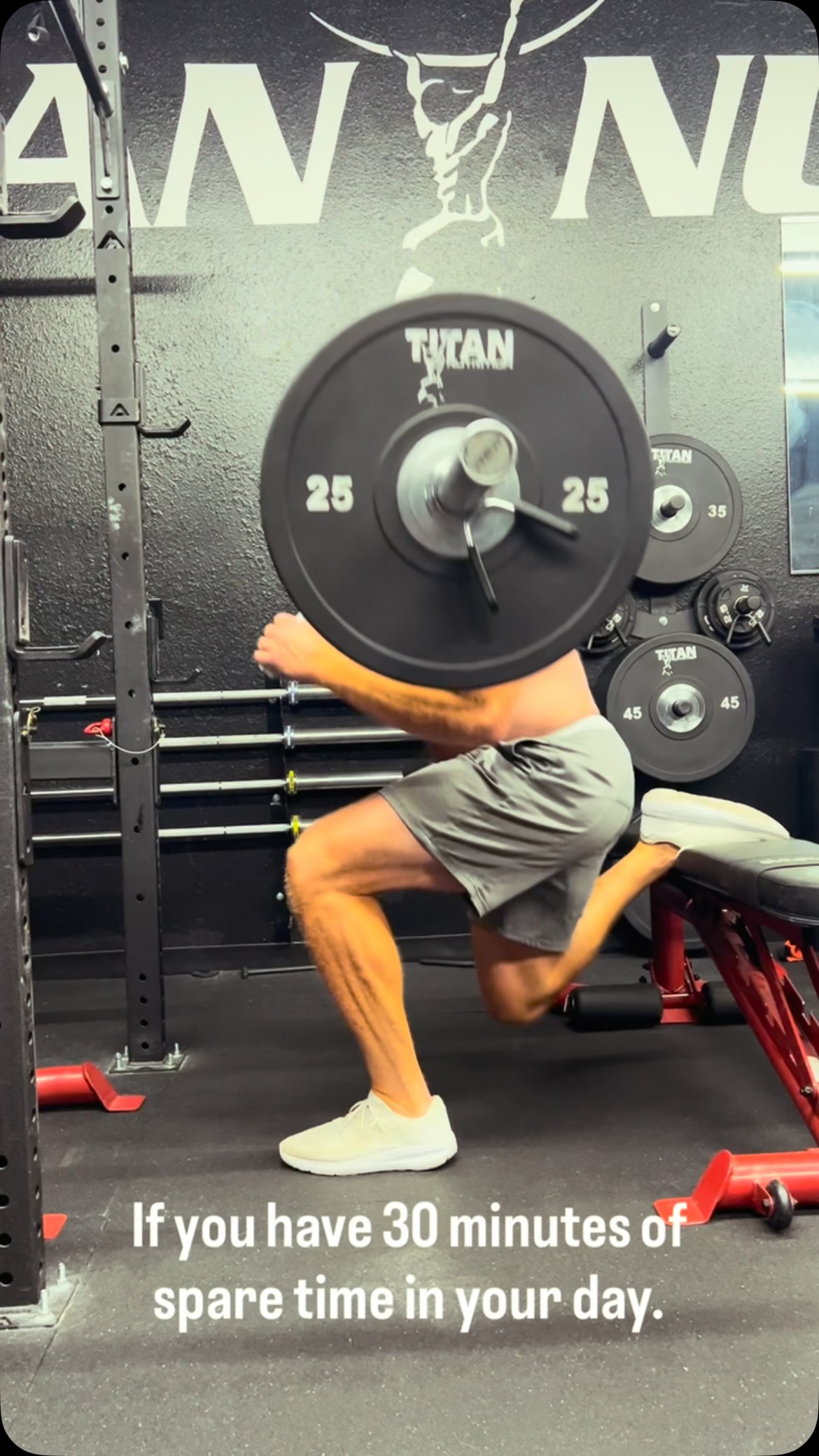 Legs - Back - Biceps
Just the highlights 💪
If I skipped a workout every time I was short on time, I'd never learn how to make 30 minutes of pain feel so satisfying.
Next time, right before you give yourself the excuse
"I don’t have enough time." Decide to see what you CAN do in the amount of time you have. It all counts.