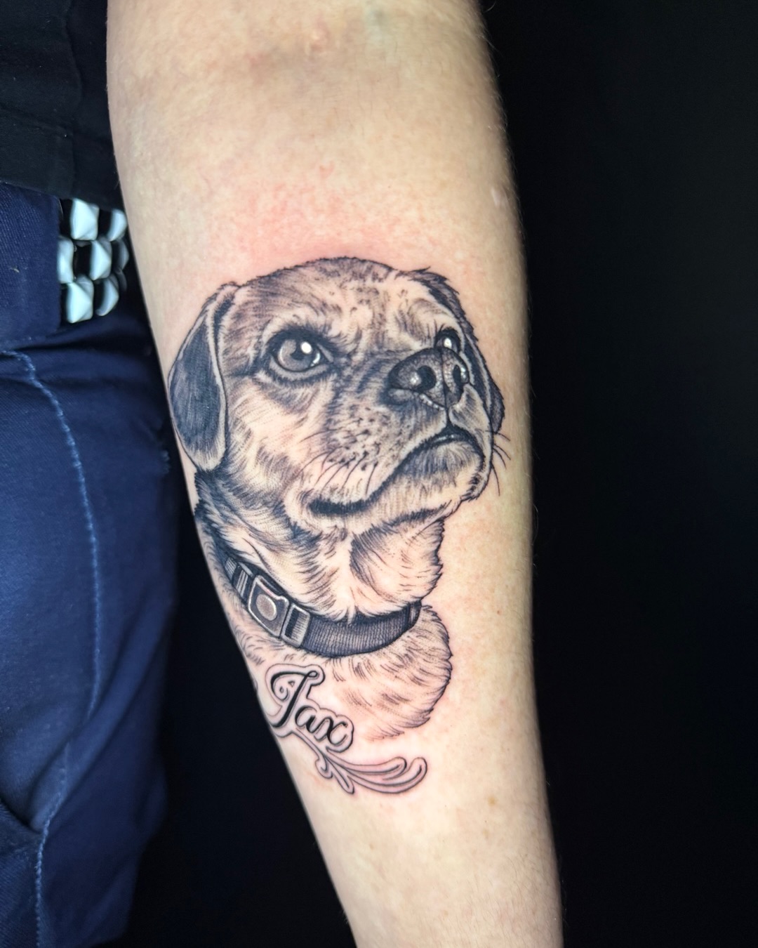 Adorable pup portrait by Nacho
@ink.by.ignacio
To book with Nacho
Request an Appointment at
TitanTattooNashville.com
#petportraittattoo
#dogportraittattoo
#nashvilletattooshop