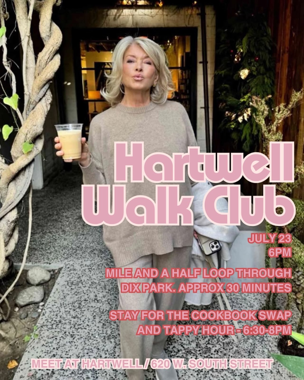 Thursday walk club! Meet at 6pm at Hartwell! Stick around for our cookbook swap at 6:30. Bring your well loved cook books and find some new recipes to try out! $5 bevvies all night!
