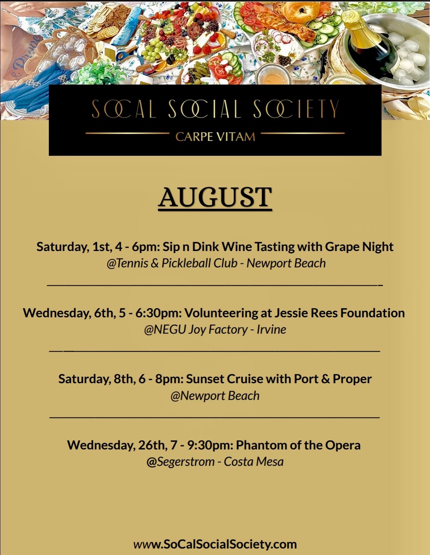Summer is heating up and so is our event calendar ☀️
Join us for pickleball & wine, volunteering with a local non-profit, a sunset cruise aboard Proper Current, and a true classic at the theatre ✨