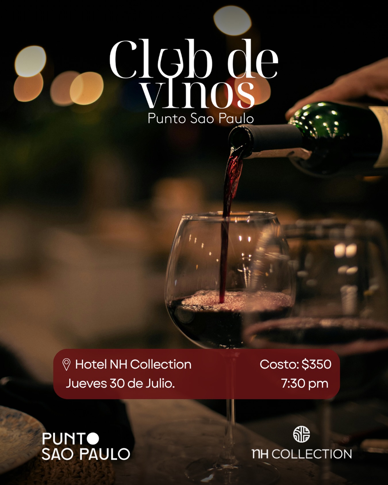 Una copa de vino siempre sabe mejor cuando se comparte. 🍷
Club de Vinos regresa con una nueva edición, esta vez en NH Collection Guadalajara.
Una noche para disfrutar, conocer nuevas etiquetas y compartir una gran experiencia. ✨
📅 Jueves 30 de julio
🕢 7:30 PM
📍 NH Collection Guadalajara.
🎟 Reserva por mensaje directo. Cupo limitado.