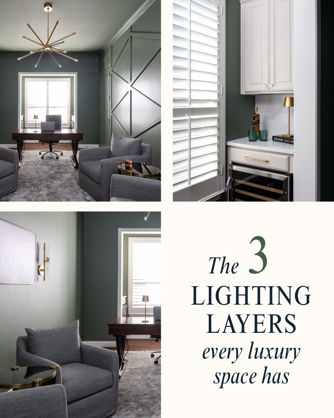 Every luxury home has one thing in common: intentional lighting. Not just pretty fixtures — layers that shape how a space feels, functions, and flows.
1. Ambient lighting sets the overall mood.
2. Task lighting supports how you actually live in the space.
3. Accent lighting adds depth, drama, and that elevated, custom-home glow.
When these three layers work together, your home feels cohesive, warm, and thoughtfully designed from a flip of a switch. 💡
#luxuryhome #lightingdesign #homedesign #interiordesigner #homeinspo