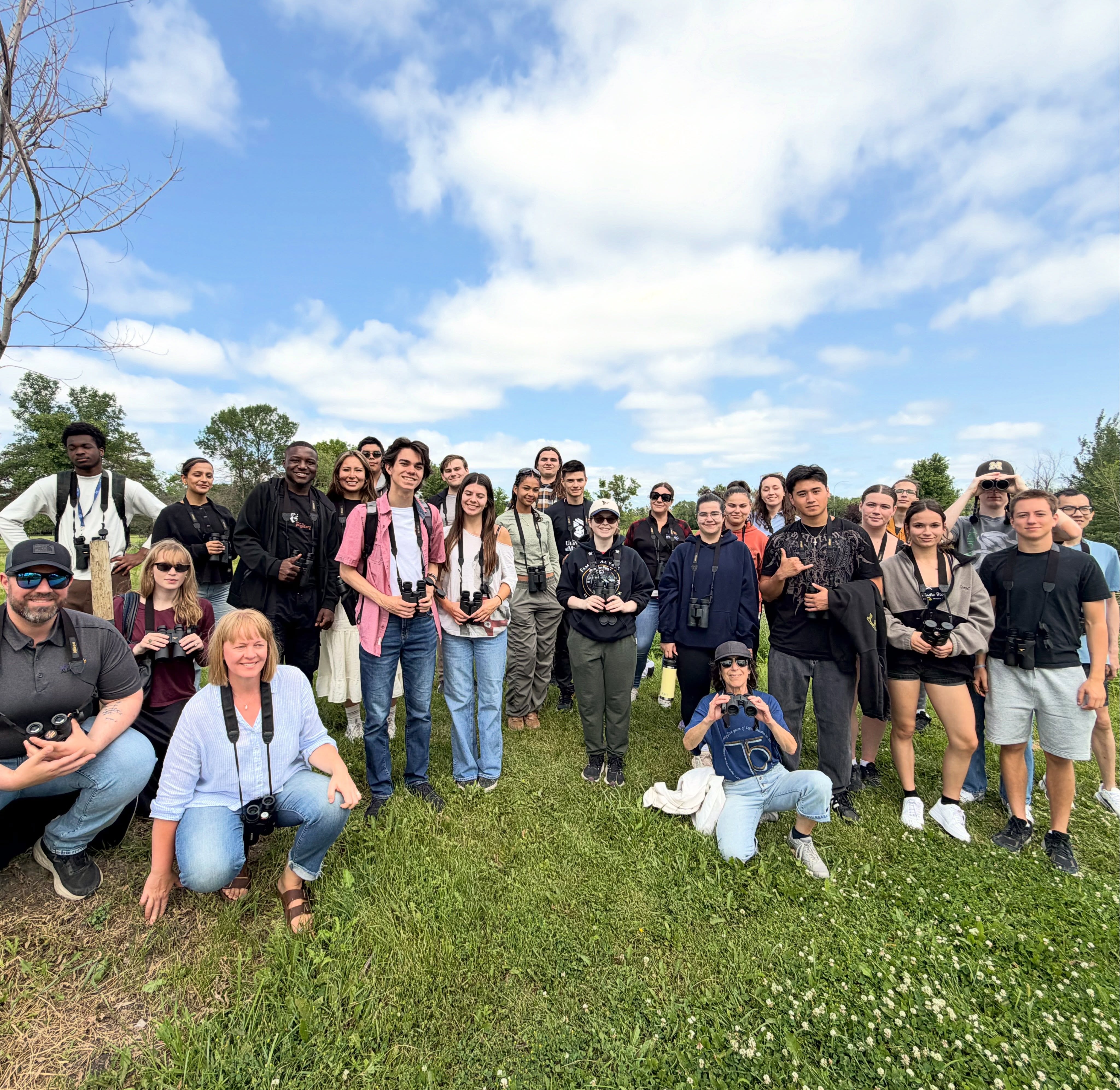 A sincere Maarsii to everyone who joined us for today’s UM Indigenous Birding Club walk. It was such a pleasure to spend the noon hour birding with all of you.
We spotted 15 species, with Bald Eagles, Ospreys, and Swainson’s Hawks definitely stealing the show. My favourite moment, though, was watching an Eastern Kingbird snatch a flying insect right out of the air before immediately chasing an American Goldfinch away from its favourite perch on a nearby sign. Nature is never boring.
A special shoutout to the Wawatay students who joined us today. It was so much fun to go birding with you, and I hope to see you on another walk soon.
A heartfelt thank you as well to everyone who helped a fellow birder along the way, whether it was pointing out a bird or answering a question. That kindness and generosity are what make this community so special.
Slides
Slide 1: UMIBC birders posing for a photo.
Slides 2–3: Osprey on its nest.
Slide 4: House Finch (seen on today’s walk, photo taken just before the walk).
Slide 5: Chipping Sparrow (seen on today’s walk, photo taken just before the walk).
Slide 6: American Goldfinch (seen on today’s walk, photo taken just before the walk).
Species detected today:
• Black-capped Chickadee
• Cedar Waxwing
• House Finch
• American Goldfinch
• Chipping Sparrow
• Song Sparrow
• Common Yellowthroat
• Indigo Bunting
• Osprey
• Bald Eagle
• Swainson’s Hawk
• Eastern Kingbird
• Black-billed Magpie
• American Crow
• Common Raven
@umindigenous @umanitobasci