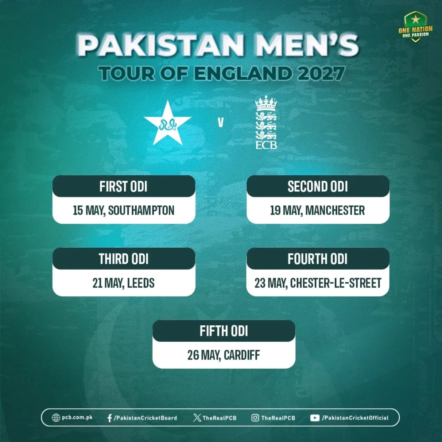Pakistan vs England ODI series schedule announced for the 2027. The series will start from 15th May, 2027.
#ENGvPAK | #Cricket | #Pakistan | #ShaheenAfridi | #Lahore