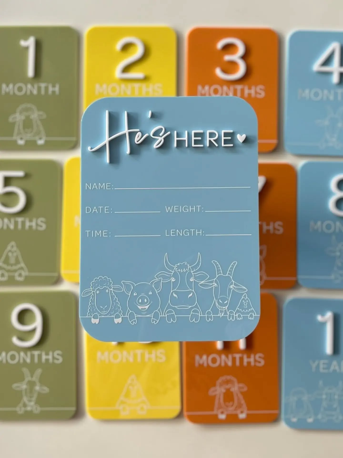 He's here 🤍
A new arrival plaque and matching milestone cards designed for a very special family and their newest addition - complete with the cutest little farm animal theme! 🐮🐑🐷
A huge thank you to @blueolivecreationsau for bringing the designs to life! 😍