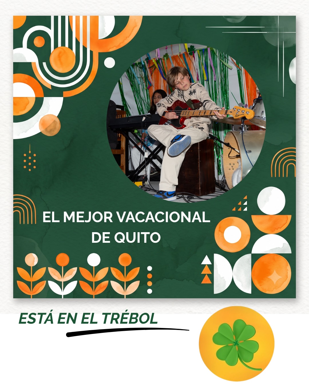 ☀️ ¡El verano más divertido y completo espera por tus peques en el Vacacional El Trébol! 🍀
¿Buscas un espacio donde tus hij@s exploren, aprendan y liberen toda su energía? 🤩 Hemos preparado una temporada inolvidable llena de aventuras, nuev@s amig@s y muchísimo desarrollo creativo. Descubre todo lo que disfrutarán con nosotros:
🏊♀️ ¡Piscina TODOS los días! Para refrescarse y jugar sin parar.
🎨 Arte creativo y títeres: El espacio perfecto para despertar su imaginación.
🤸🏽♂️ Capoeira y movimiento: Energía, coordinación y ritmo al máximo.
🤖 Robótica: Tecnología y diversión trabajando juntas.
🐢 Naturaleza y ciencia: Exploración al aire libre y cuidado de los animales.
🤝 Juegos y trabajo en equipo: ¡Para hacer amigos para toda la vida!
¡No dejes que se queden en casa! En El Trébol tenemos el equilibrio perfecto entre diversión, aprendizaje y seguridad. ✨
#VacacionalElTrebol #VacacionalesQuito #VeranoDivertido #ActividadesParaNiños #CampamentoDeVerano ArteYNaturaleza QuitoKids DiversionEnVerano