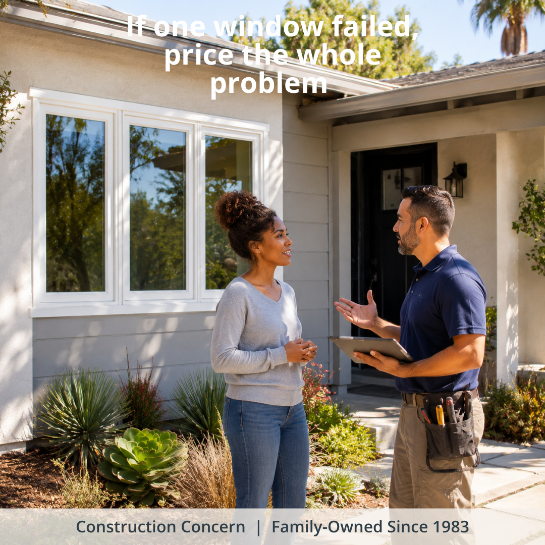 If one window failed, price the whole problem.
A full estimate can save repeat labor, uneven comfort, and second-round decisions later. It also helps you see whether the issue is isolated or part of a bigger whole-home pattern. Link in bio.
#ConstructionConcern #WindowReplacement #LosAngelesHomes #BundledUpgrades #HomeEfficiency #SoCalHomes