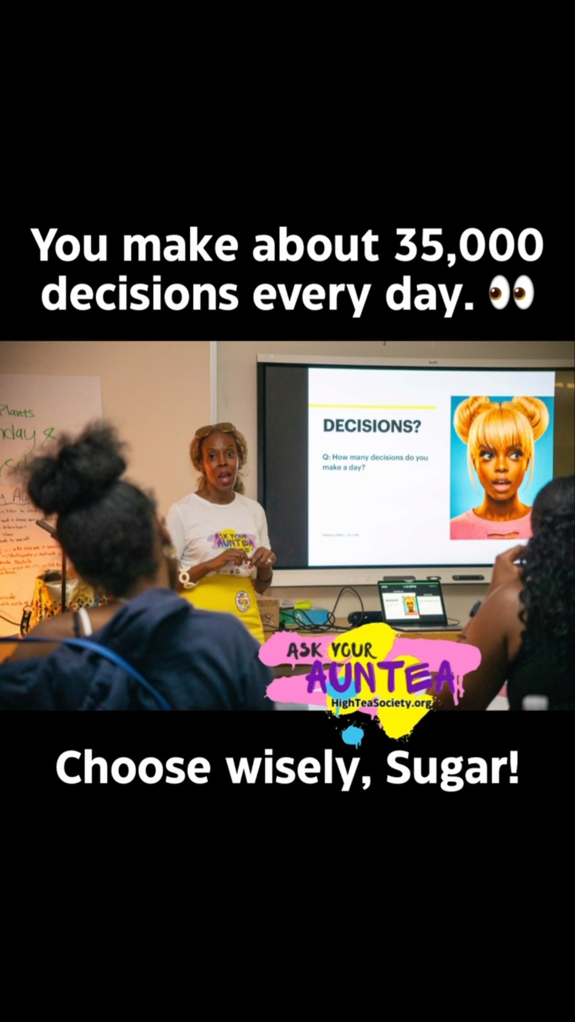Hey Sugar! 💜 We pulled up to HD Woodson High School and talked about something we all have in common: We make choices every single day.
Make your next one count. Think about it. ☕️🤔
#DCTeens #TeenGirls #GirlTalk #BigSisEnergy #YouthLeadership