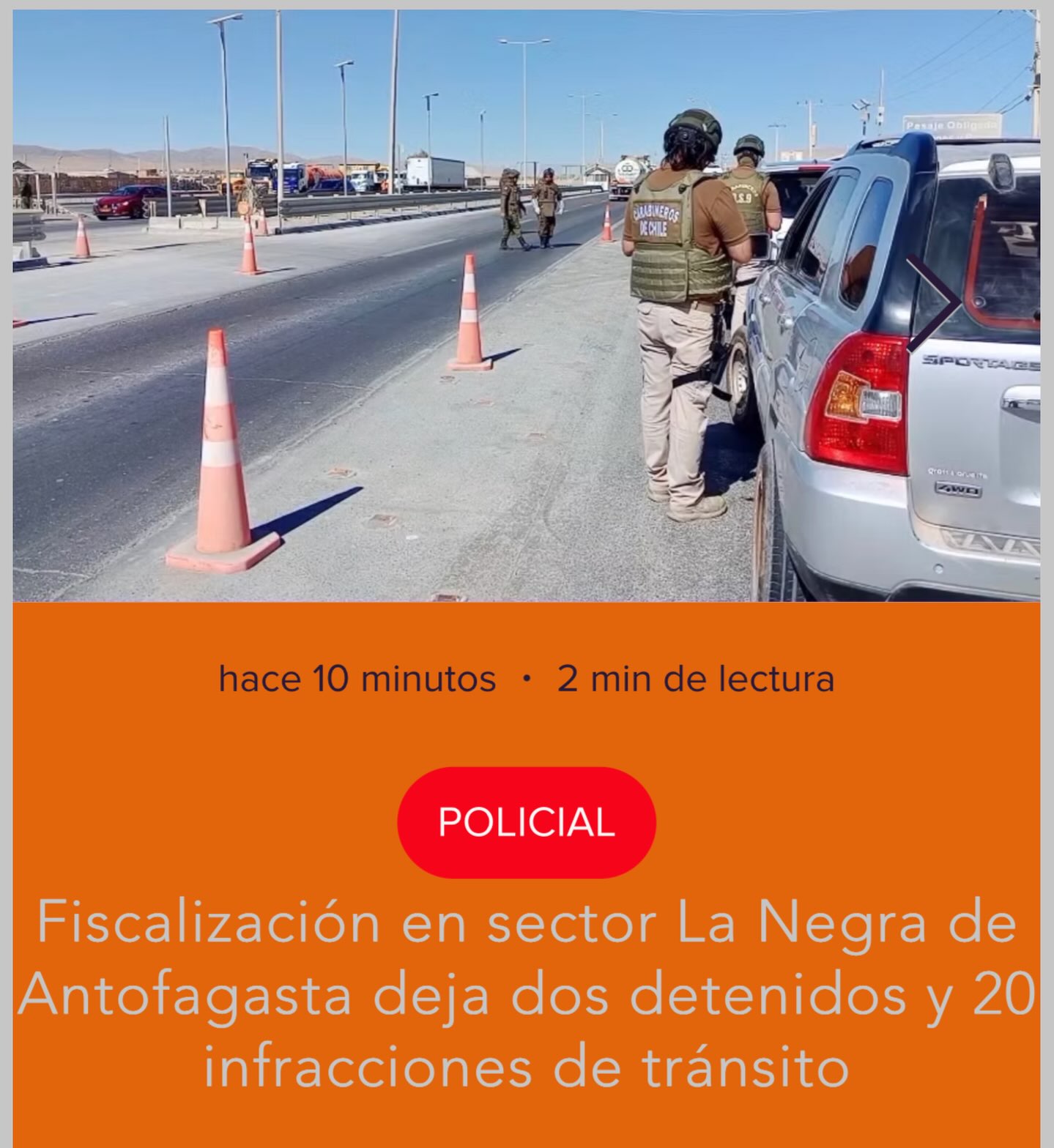 #Policial | Fiscalización en sector La Negra de Antofagasta deja dos detenidos y 20 infracciones de tránsito
Las dos personas detenidas corresponden a un conductor de un vehículo de carga que no contaba con licencia profesional y a un segundo sujeto que mantenía una orden de detención vigente.
Más detalles en las historias o en:
www.antofagastaonline.cl
