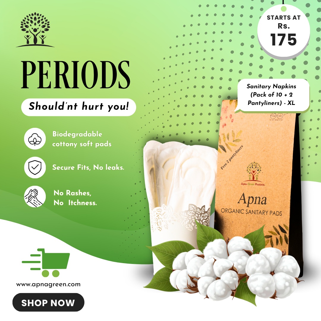 Rash-free, worry-free periods are finally here! 🌱✨
Get 10 XL Biodegradable Organic Sanitary Pads + 2 FREE Pantyliners starting at just ₹175. Made with pure cotton for zero irritation, no leaks, and all-day peace of mind.
✨ Highlights:
XL size for extra coverage
100% Biodegradable & ultra-soft
Free from harsh chemicals & rashes
Includes 2 bonus pantyliners
🛒 Shop now at www.apnagreen.com or head to the link in our bio!
#XLSanitaryPads #OrganicPads #ApnaGreen #SanitaryNapkins #FreePantyliners #OrganicSanitaryPads #periodpack