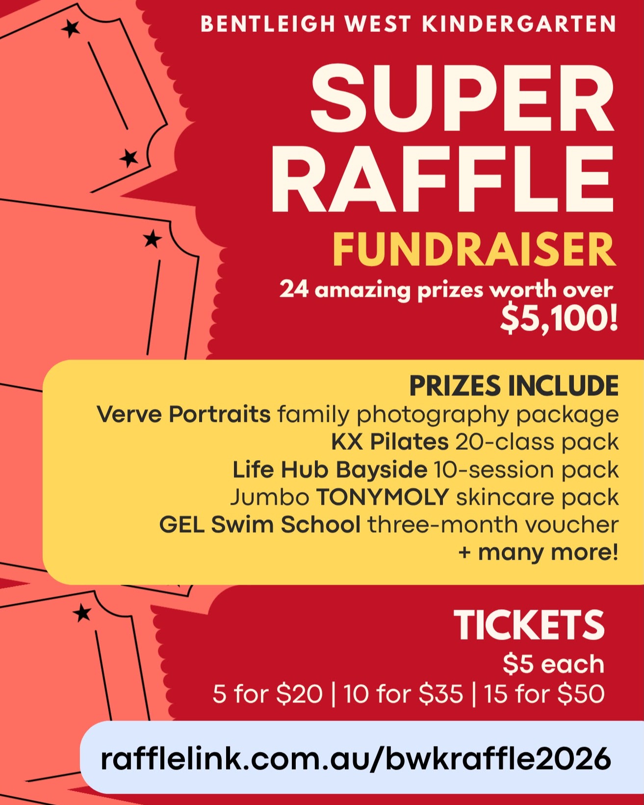 Every ticket helps BWK purchase supplies, learning resources and much-needed upgrades to our equipment and facilities. Raffle drawn 1st August 2026