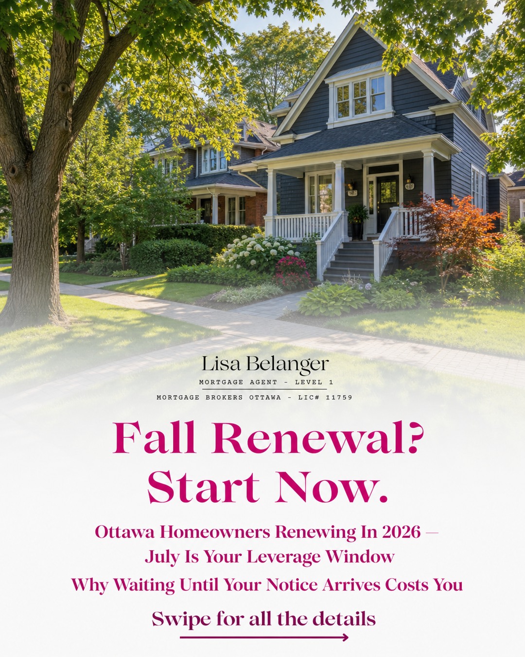 📋 If your Ottawa mortgage is renewing this fall — October, November, or December 2026 — July is not too early to start. In fact, it's exactly the right time.
Here's why this matters: most lenders allow you to lock in a rate up to 120 days before your renewal date. That means right now, in mid-July, you may already be inside that window. And in a market where rates can shift quarter to quarter, having a rate hold in place is real protection.
But there's something else I want Ottawa homeowners to understand — the stress test rules still apply if you switch lenders at renewal. So the decision isn't just about finding the lowest rate. It's about weighing whether switching makes sense given your qualification profile, your life plans, and your lender's current offer.
This is exactly what I help my clients work through. Your renewal is one of the biggest financial decisions you'll make this year — it deserves more than a quick signature on whatever arrives in the mail. 🏡
Swipe through and then let's connect before fall gets here.
#OttawaMortgage #MortgageRenewal #OttawaHomeowners #MortgageBrokersOttawa #RenewalTips