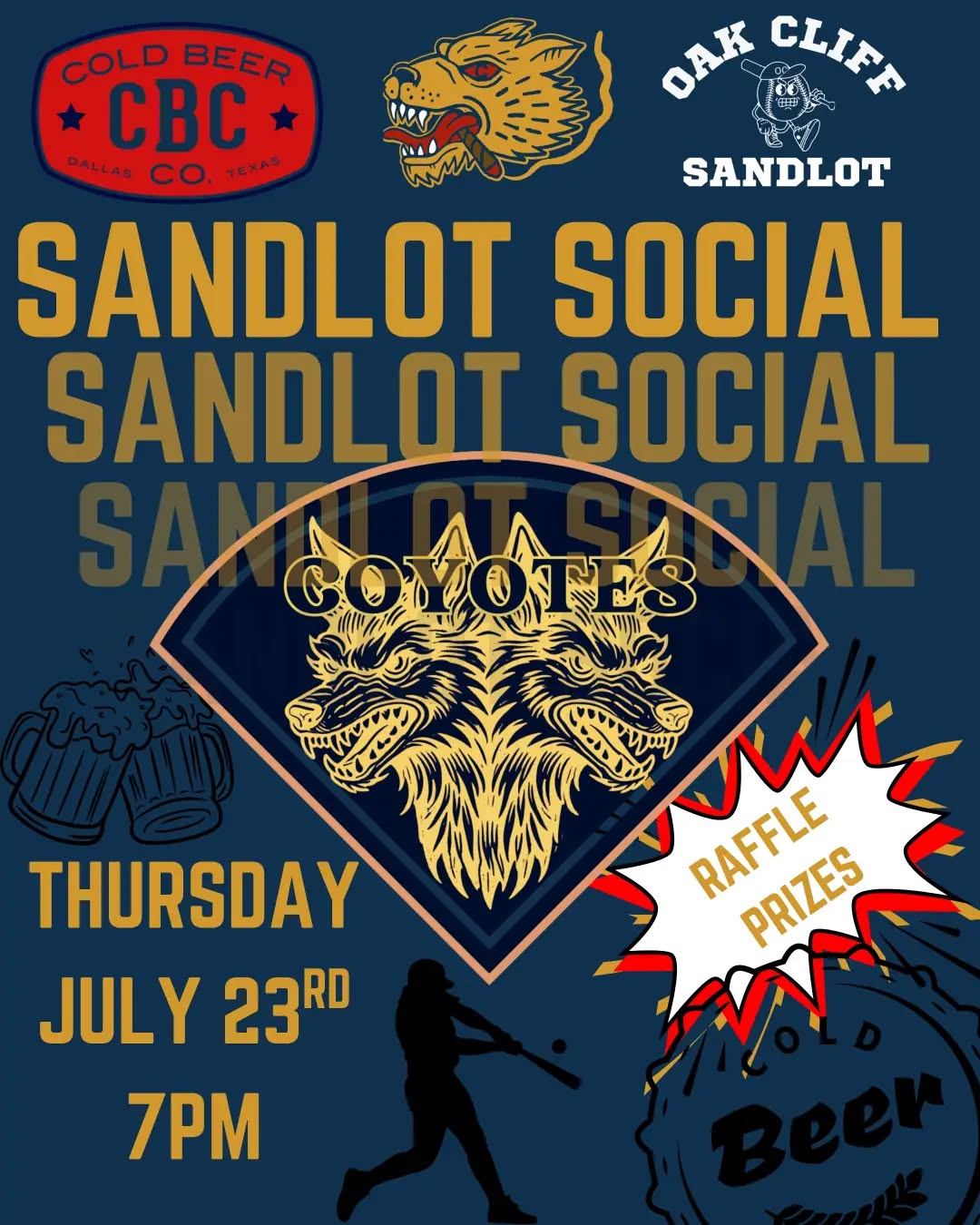 THURSDAY NIGHT! Oak Cliff Sandlot Social at @coldbeerco hosted by @southdallasyotes
Raffles, Fun, Food & Ice Cold Beer.
#LetsDoBaseball
www.oakcliffsandlot.com