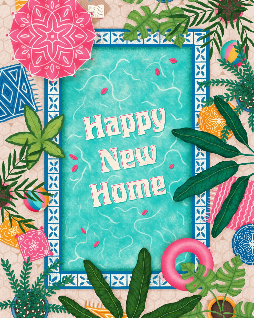 When I design a greeting card collection I often start with imagining a story behind the illustration.
For this new home card, I wanted to capture the feeling of living in your new dream home surrounded by tropical plants and a relaxing luxury outdoor space.
@advocateart01.
#newhome #greetingcards #surfacepatterndesign #freelanceillustrator