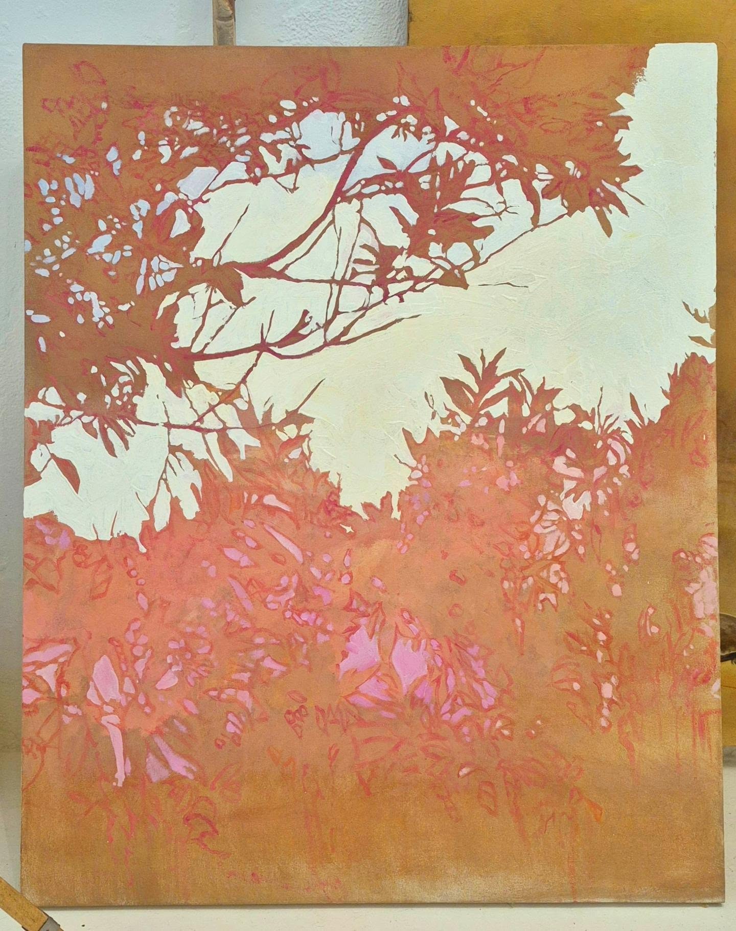 On the easel at the moment. Playing with semi abstract oil paintings of Kenya plants and trees. Veils of colour and layers of transparent washes and thick opaque oil paint. Will post the finished canvas soon. #abstractpainting #abstractartwork #abstractart_daily
