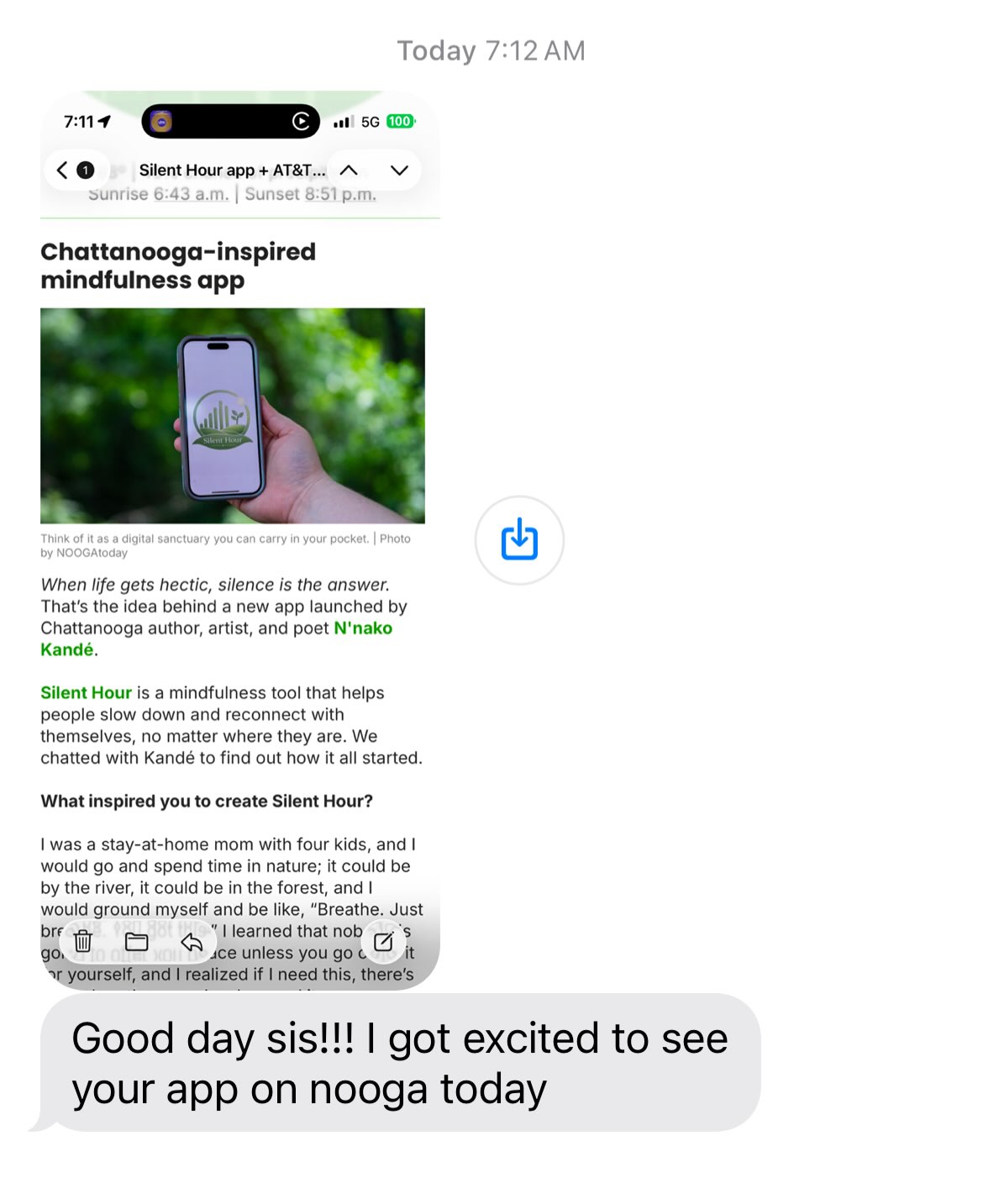 Thank you @brandid_soul sisterfriend and super amazing doula for starting my day with good vibes and support and thank you @noogatoday for the opportunity to share Silent Hour ™️ with our community!
I appreciate and love seeing more people learn and benefit from this digital sanctuary birthed on ancestral land!
📸 N’nako Kandé Silent Hour ™️ was birthed on Cherokee homestead at The Audubon Acres in Chattanooga TN. The Chattanooga Audubon Society is the oldest environmental organization in the region and one of the very few that preserve Native American land and heritage. It is the only arboretum I know of with Indian syllabary that documents how the previous inhabitants used the trees for healing purposes and in their daily lives. You get to enter and share this special land with me with me each time you use the photos on the Forest mode!
@chattaudubon
#silenthournnako #chattanooga #visittennessee