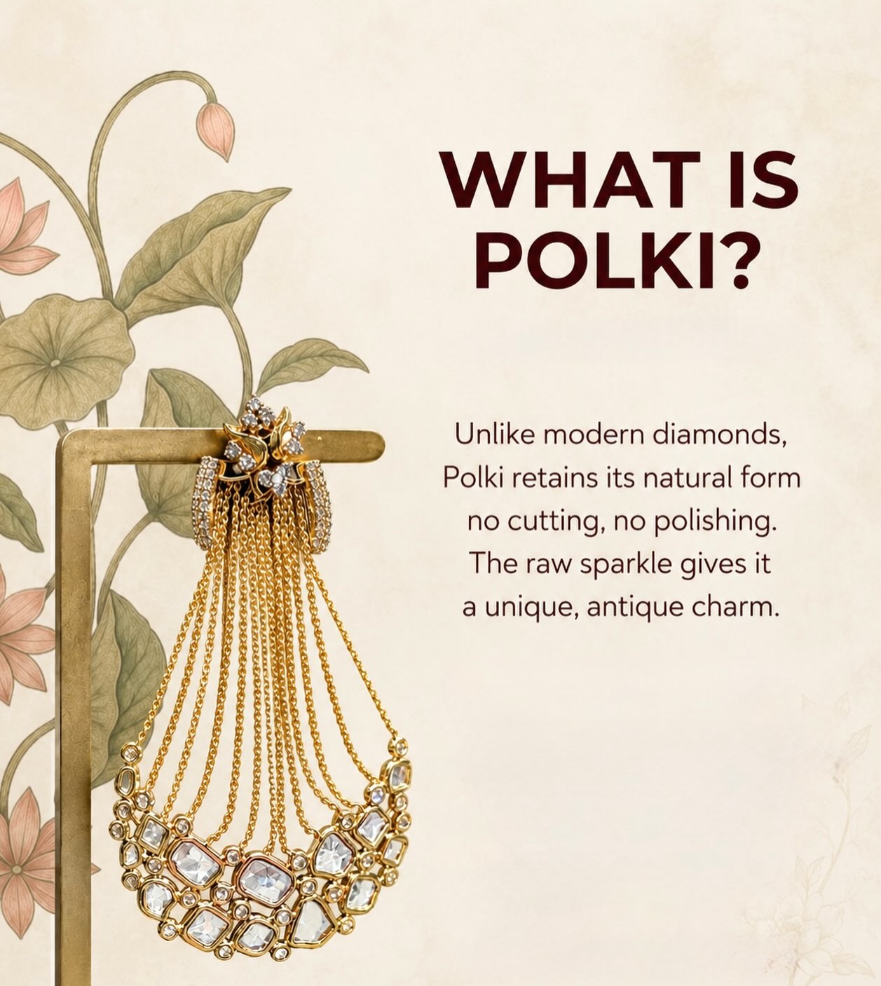 Where raw beauty meets timeless tradition.
Polki’s uncut, natural brilliance carries the charm of centuries-old craftsmanship each stone telling a story of heritage, artistry, and understated luxury.
#PolkiJewellery #UncutDiamonds #TraditionalCraftsmanship #IndianJewellery #TimelessLuxury