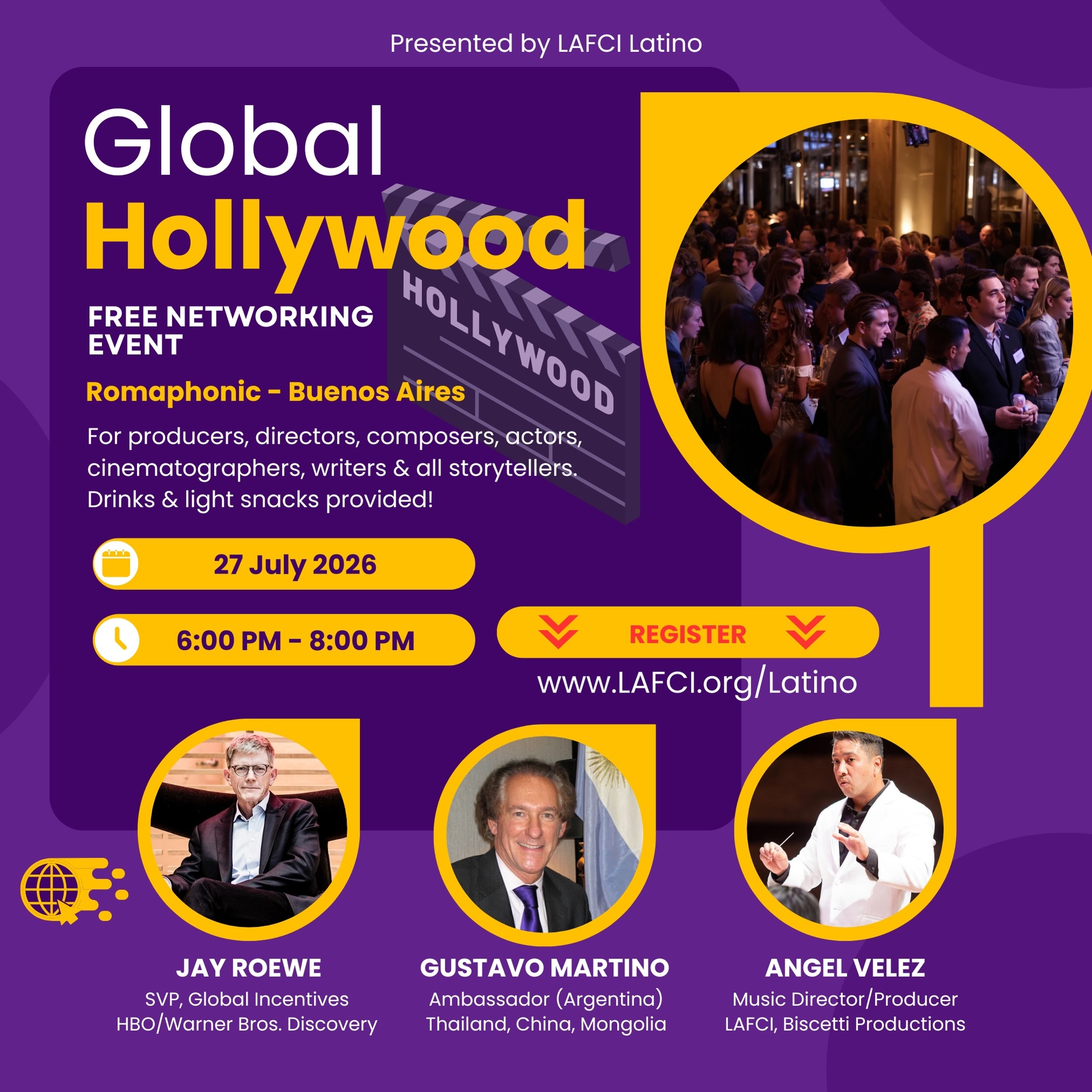 Hollywood es global. Si eres un cineasta en Buenos Aires, acompáñame a mí y a dos líderes brillantes mientras conversamos sobre cómo adoptar esta globalización y el próximo capítulo de Hollywood. Visita LAFCI.org/latino para obtener entradas gratuitas (cupo limitado).
#globalhollywood
#cineastas