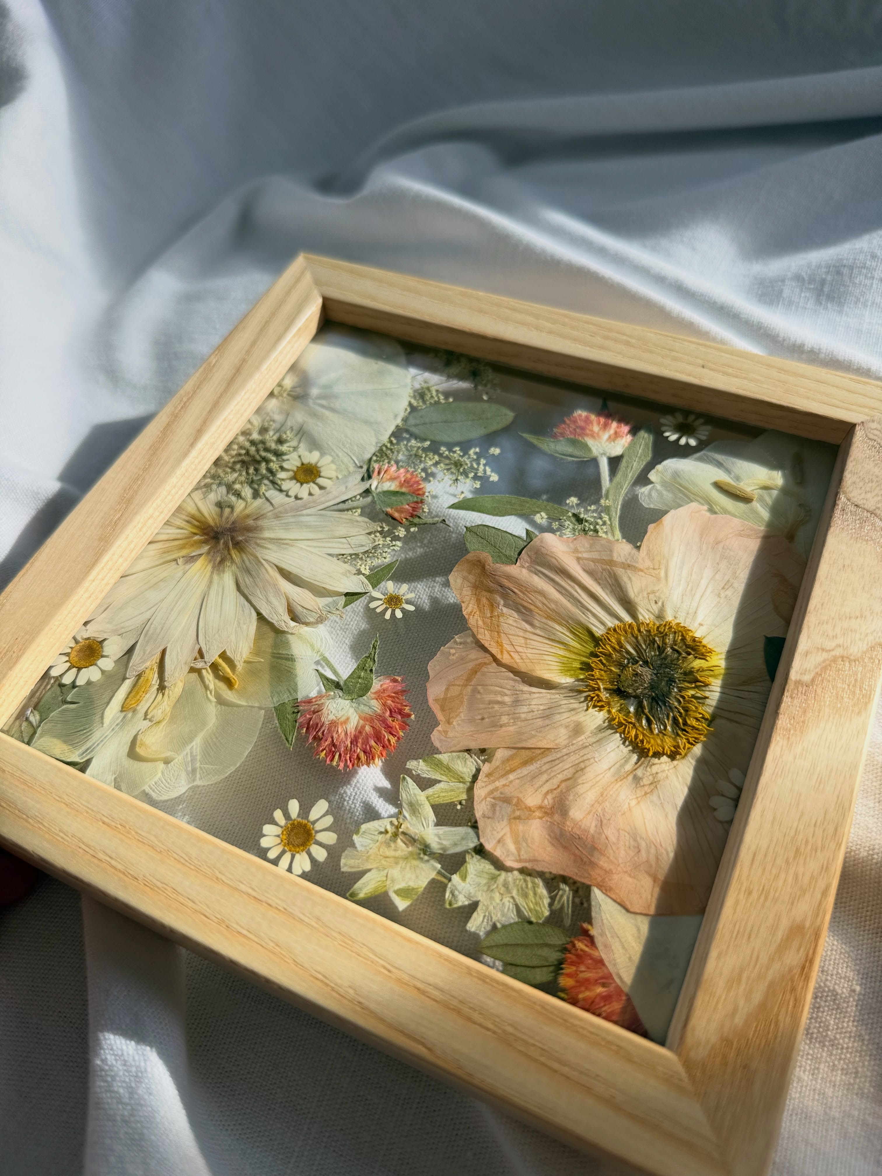 Small frame, big memories💫
Will the 6×6” frame be big enough, you ask?
Absolutely.
It’s the smallest size I offer, but that doesn’t make it any less meaningful. Sometimes a single bloom is enough to transport you right back to your wedding day.
My goal with every 6×6” piece is to capture the essence of your bouquet. I carefully include as many of the special elements as possible, and if I need to trim or reconstruct a flower to make everything fit beautifully, you’d never even know.
Every decision is made with preserving the look and feeling of your bouquet in mind.
#PressedWeddingBouquet #PressedFlowers #FlowerPreservation