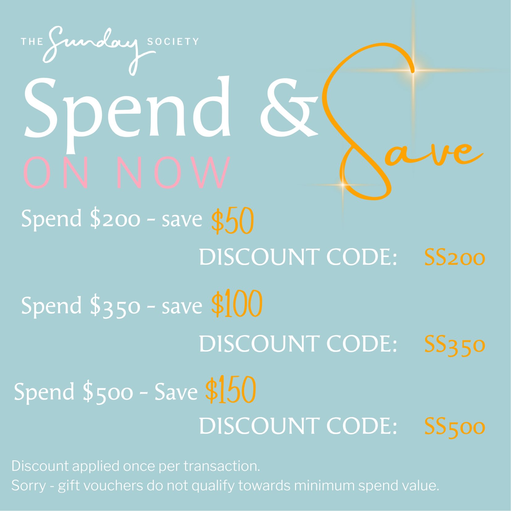 ✨💞🌈 SPEND & SAVE…. On now! 🌈 💞✨
This is your chance to get all those pretty things you’ve had on your Wishlist. Offer here a good time not a long time and subscribers have had early access so hop to it if you don’t want to miss out!!
Online and visit us instore (and this week our Factory neighbours @homebrew.coffee have 1/2 price coffee… shopping + excellent coffee: perfect winter pick me up!)
If you’re adding to cart online, you’ll just want to add the discount code in the Promo Code field at check out.
Happy shopping!
