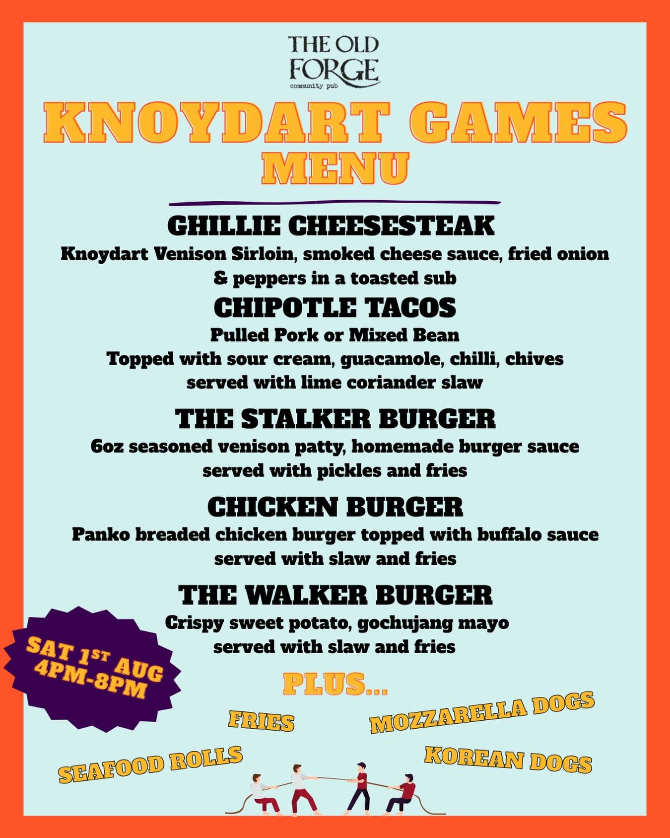 ☀️📣 Knoydart Games Menu! 📣☀️
We’ll be serving a special menu 4-8pm on Saturday 1st August to celebrate Knoydart Games. No booking required, just come down and we’ll get you fed! 🥳
We’re especially looking forward to serving @knoydart.wild.venison in the form of a Ghillie Cheesesteak - it’s going to be so delicious! 😋