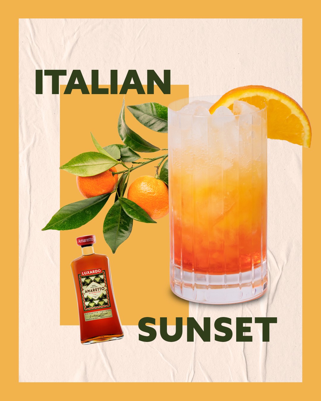 Golden hour, Italian style. 🌅 The Italian Sunset brings together Luxardo Amaretto and citrus for a cocktail that lingers long after the last sip.