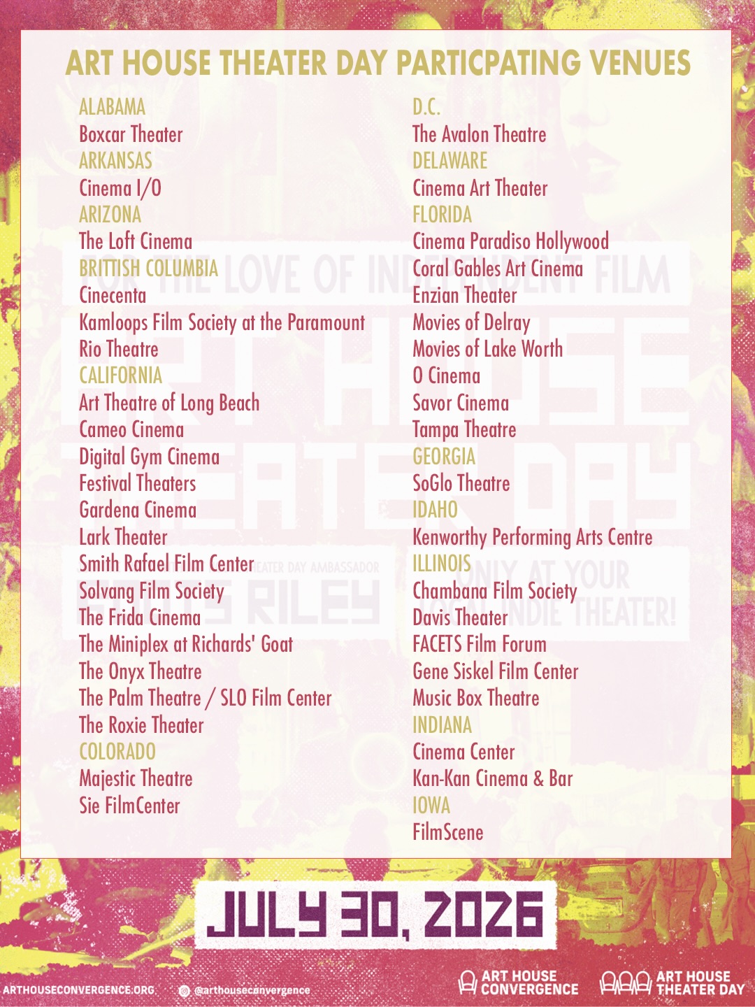 Art House Theater Day is July 30th! 2026 will be the 7th iteration, this year at least 136 cinemas in the US and Canada are participating! Check comments for participating theaters. @arthousetheaterday @arthouseconvergence
@do210