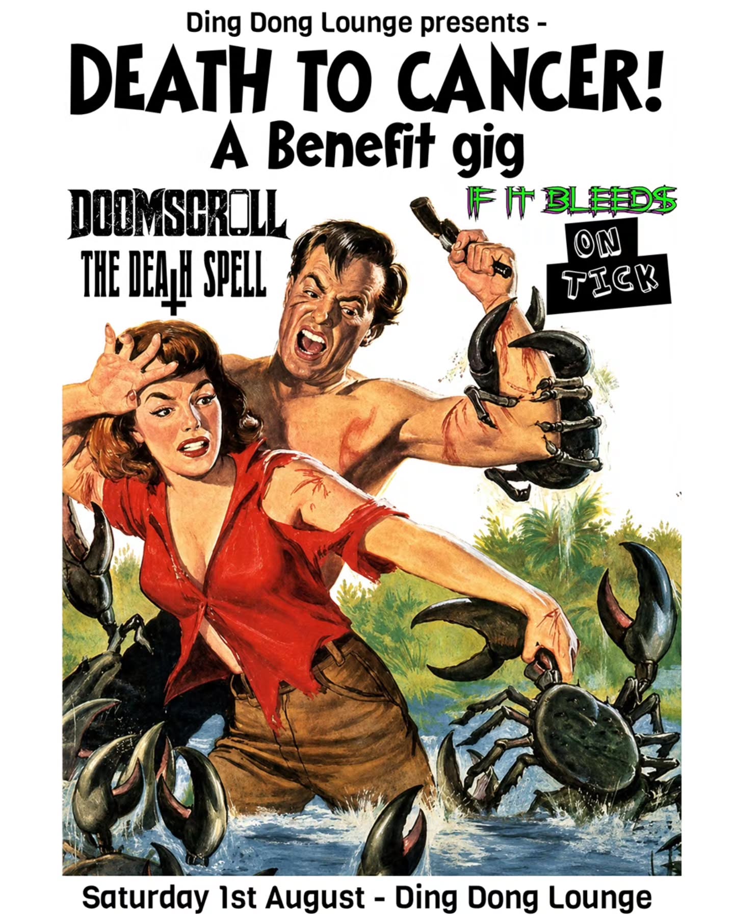 DEATH TO CANCER Sat 1 Aug • Dead Witch @ Ding Dong Lounge
A night of heavy rock + metal for a cause that hits home. Four killer local bands. Every dollar of profit goes to our Ding Dong Lounge Dry July fundraiser supporting New Zealanders affected by cancer.
Doomscroll • The Death Spell • On Tick • If It Bleeds
Upstairs: live bands. Downstairs: My Generation – Early 2000s Rock & Nu Metal. One ticket gets you both floors.
$5 tickets (or choose a higher donation tier). Happy Hour 7–8PM + 12–1AM. Food all night. Rock ’n’ Roll Karaoke at midnight.
We’ve already raised $800 — help us finish Dry July strong.
Raise money. Make noise. DEATH TO CANCER.
#DryJulyNZ #AUCKLANDevents #nzmetsl #dingdonglounge #FundraiserEvent
@doomscroll_gram @thedeathspellband @if_it_bleeds_nz @on.tick.music