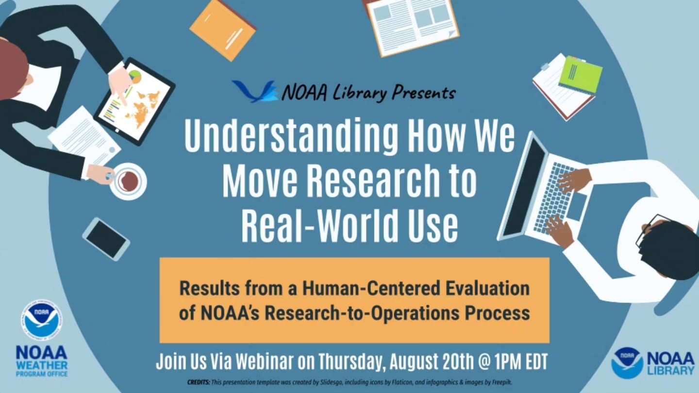 Have you ever tried to transition your weather research into operations at NOAA? If so, you know the path from research to operational use isn't always straightforward.
I'm excited to share that our team's report, Findings from a Human-Centered Evaluation of the OAR-NWS Transition Pipeline, is now available through the NOAA Institutional Repository.
Conducted in Fall 2025, this evaluation explored how weather research moves from R&D into operations between OAR and NWS, identifying where the transition process works well, where it stalls, and opportunities to make it more efficient, agile, and centered on the people who make research transitions happen.
Read the report:
https://repository.library.noaa.gov/view/noaa/73910
Upcoming NOAA Library Webinar:
• Understanding How We Move Weather Research to Real-World Use: Results from a Human-Centered Evaluation of NOAA's Research-to-Operations Process
• Thursday, August 20, at 1:00 p.m. ET
Register here: https://vimeo.com/event/6056216/register
A sincere thank you to everyone who contributed to this study. I'd love to hear from others working in research transitions. What has been the biggest challenge you've experienced in moving research into real-world operations? Did we cover it in our report?
I would like to acknowledge our team members Castle Williamsberg, Ph.D. and Abby Arnold for their contributions to this work. See you virtually on August 20th.
#NOAA #ResearchToOperations #R2O #Weather #Meteorology