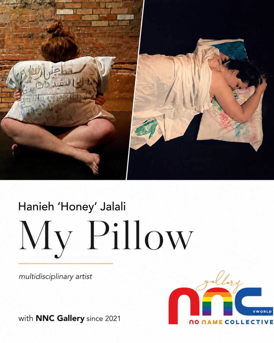 Hanieh “Honey” Jalali — with NNC Gallery since 2021
Since 2021, NNC Gallery has been following the artistic journey of Hanieh “Honey” Jalali, an Iranian multidisciplinary artist born in Tehran and currently based in Calgary, Canada.
Her practice moves across painting, photography, collage, graphic design, installation, poetry, performance and participatory art. Over the past five years, we have observed the evolution of her visual language and the growing coherence of a research centred on migration, memory, female identity, freedom, trauma and belonging.
In My Pillow, an ordinary and intimate object becomes a symbolic space: refuge, memory, body, fear and desire for freedom.
Hanieh has continued to develop her practice through residencies, exhibitions, community workshops and public art projects in Canada.
NNC Gallery does not select artists for a single publication and then leave their journey behind. We follow their work over time, update their profiles and introduce active, evolving artists to collectors, curators, galleries, art advisors, institutions and cultural professionals.
We also continue to discover emerging and mid-career artists through our international open calls.
We are not simply looking for images to publish.
We are looking for artistic journeys to follow.
Discover Hanieh “Honey” Jalali:
https://www.nonamecollectivegallery.co.uk/collective-21/hanieh-honey-jalali
Link in BIO: Collective 21
#HaniehHoneyJalali #HoneyJalali #ContemporaryArt #IranianArtist #WomenInArt #MultidisciplinaryArtist #InstallationArt #SociallyEngagedArt #ArtCollectors #ArtCurators #EmergingArtists #OpenCallForArtists #NNCGallery #NonameCollectiveGallery