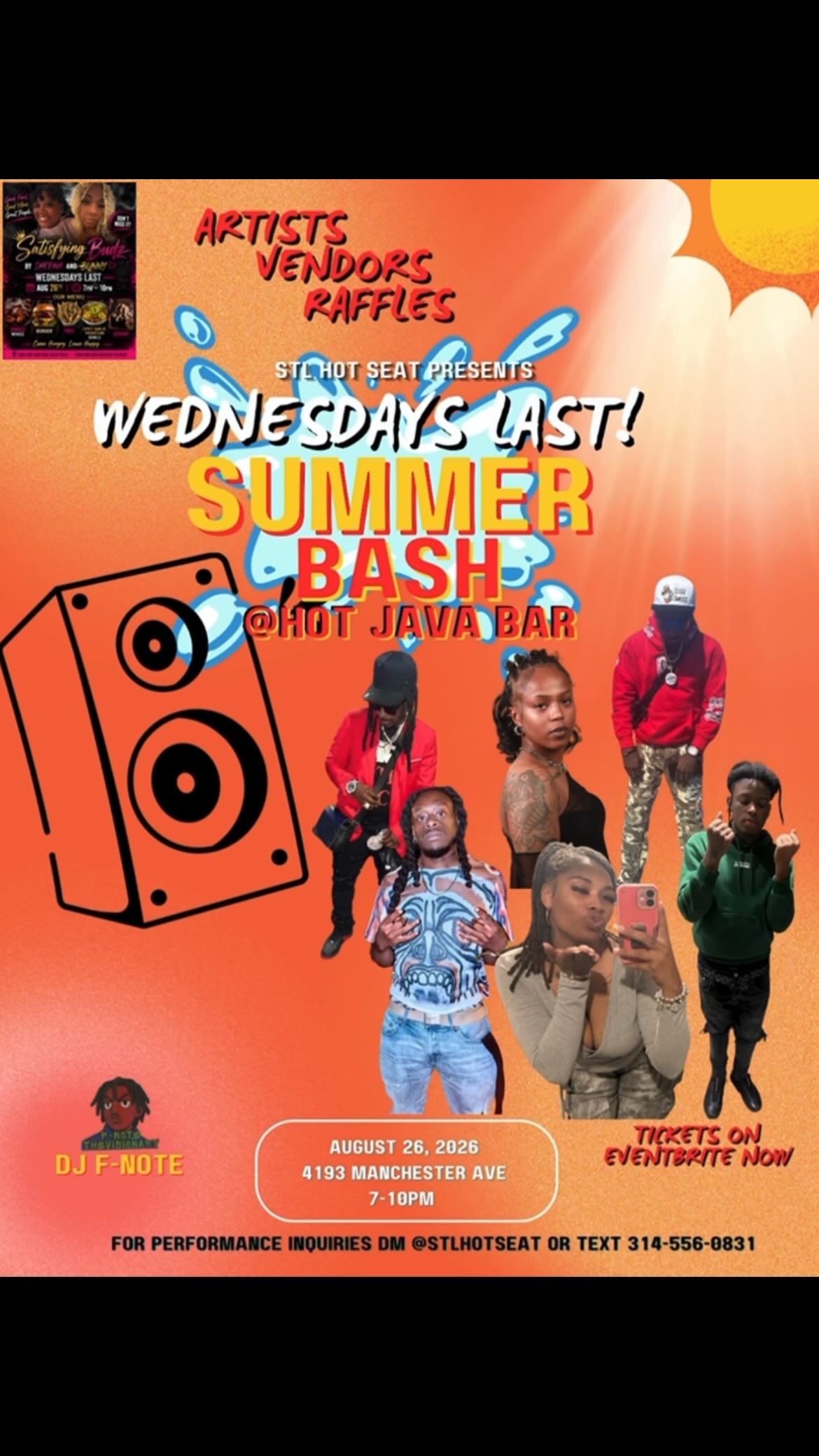 Get Early Bird tickets now and Join Us at the Next Wednesdays Last: Summer Bash🔊🩳🎶
Featuring some the City’s HOTTEST ARTIST @nbe_ajayy @annie.allure @whoknowsljay @_tbaby_23 @inbabytrimitrust_forever14 @trustdasauce
And the HOTTEST DJ @fnotethevisionary
Performance and vendor spots are still open! DM or Text 314-556-0831 to sign up 📝
#earlybird #competition #livemusic #wednesdayslast #signup