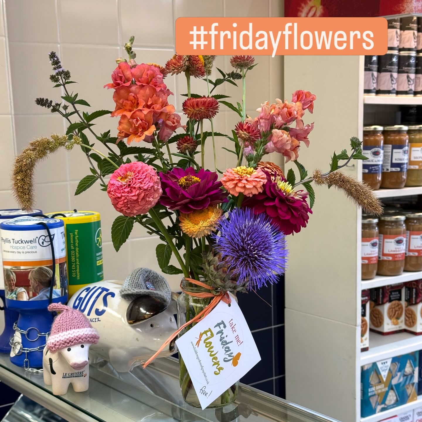 This week’s free #fridayflowers are hidden somewhere a little different 🐷 pick them up at the same time you get you BBQ bits for the weekend! With love from #hiddengardensofgrayshott