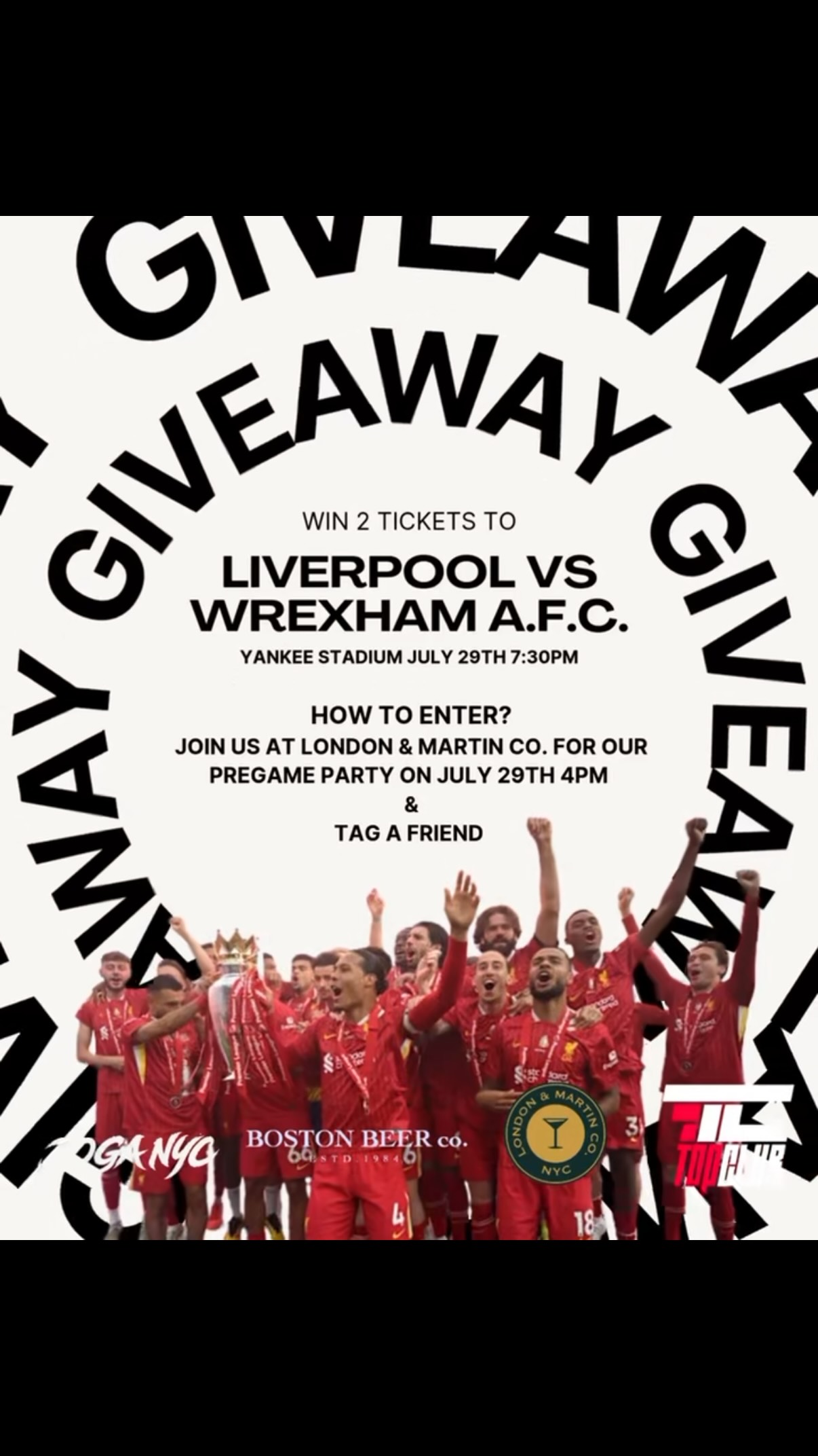 🚨 GIVEAWAY ALERT 🚨 ⚽🎟️
We’re giving away 2 tickets to Liverpool vs. Wrexham A.F.C. at Yankee Stadium on July 29th! ❤️
Want to win? Here’s how:
✅ Follow @londonandmartinco
✅ Like this post
✅ Tag a friend
✅ Be at London & Martin Co. on July 29th at 4:00 PM for our pregame party. Winners must be present to claim the tickets.
📍 London & Martin Co.
🗓️ Tuesday, July 29
⏰ 4:00 PM Pregame Party
Grab a pint, soak up the matchday atmosphere, and you could be heading to Liverpool vs. Wrexham that night! 🍻⚽
Good luck!
#fidi #LiverpoolFC #YNWA #stonestreet #SoccerNYC
