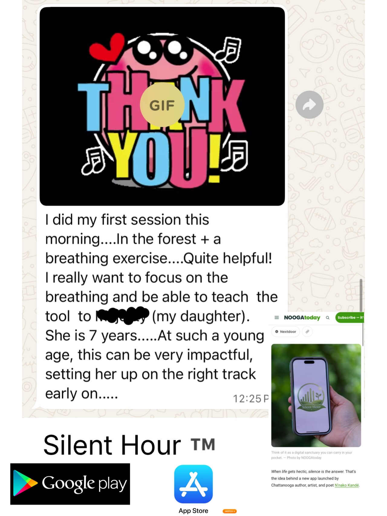 💚💚💚 I am so thankful to see more people benefit for this nature based mindfulness practice. From the support of local media and local friends to a mother in a different states who wants her 7 year old daughter to benefit from the tools at an early age, this means so much to me.
You can visit the Silent Hour page on Nakivoire.com or access my linktree Nnakokande for all the recent media features introducing you to the value of this practice.
I have built a whole ecosystem to see this be a blessing to all, the hikes, the book, the app, the digital storytelling series on the Facebook Silent Houe page! Gift yourself a sanctuary of calm and let it a gift that keeps on giving!
Special thanks to @chattanoogapulse @noogatoday @wjttpower94 , the Hamilton County Herald, the Chattanoogan, @chattaudubon and every one who continue to root for a healthier community!
N’nako Kandé-founder of Silent Hour ™️ app 💚💚💚
#breathworkhealing #silenthournnako #healyourself #techfounders