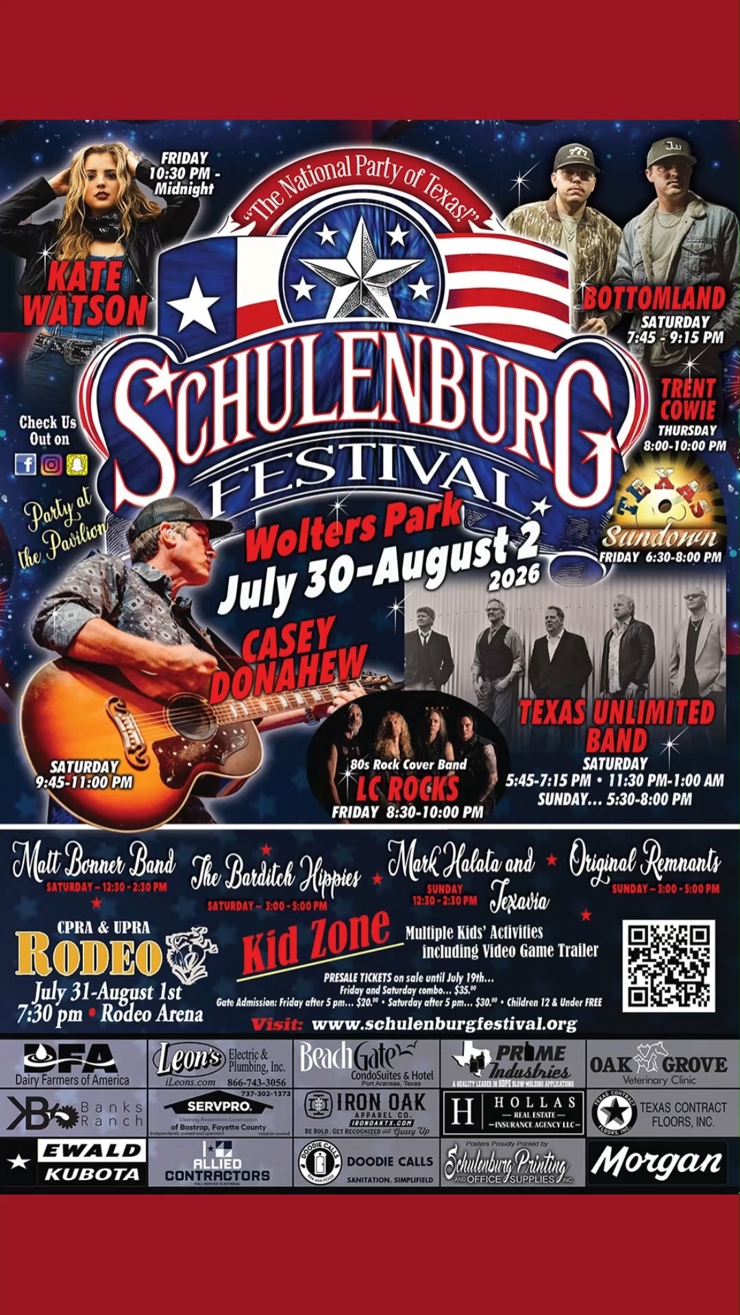 THIS WEEKEND!! Schulenburg Festival - the National Party of Texas!
Live music all weekend, rodeo, carnival, cook-offs and MORE! Everyone's invited!!