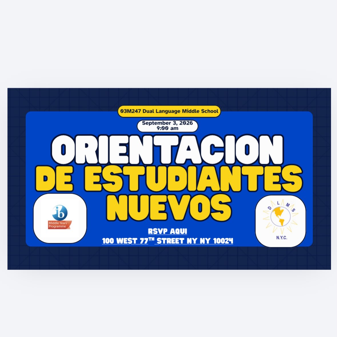New students and families, check your email to RSVP for orientation on Thursday, September 3.We can’t wait to meet you! Nuevos estudiantes y familias: revisen su correo electrónico para confirmar su asistencia a la sesión de orientación el jueves 3 de septiembre. ¡Estamos deseando conocerlos! 📚📓📝❤️