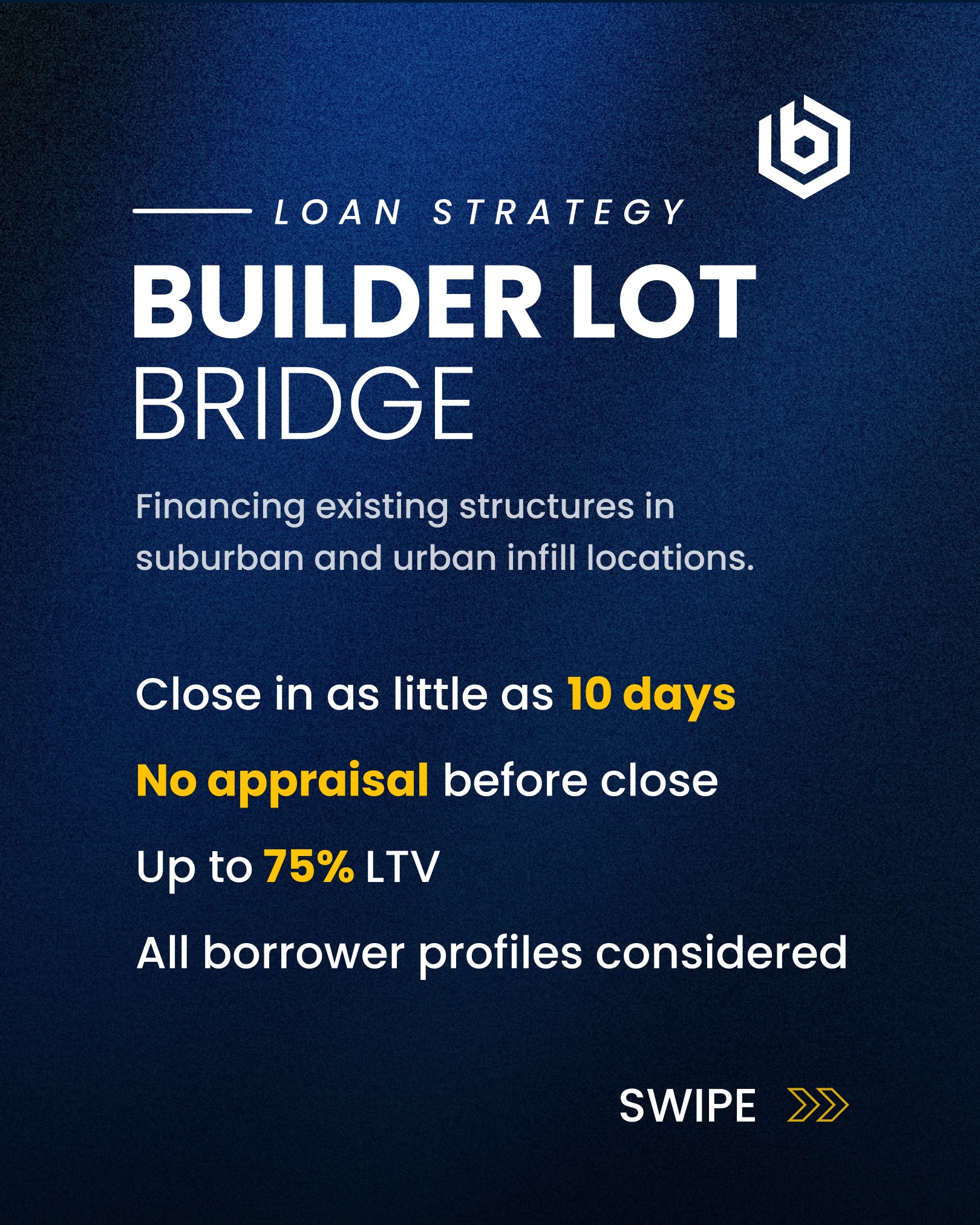 The best building opportunities don’t wait for permits—and neither should you.
For many builders and developers, securing the right lot comes long before permits are approved, a process that can take 6–12 months. That’s where a Builder Lot Bridge Loan can make all the difference.
A bridge loan allows you to purchase the property quickly and hold it while permits move through the approval process. Once permits are in hand, a New Construction Loan seamlessly pays off the bridge loan and funds the vertical construction phase—keeping your project moving forward without missing valuable opportunities.
At Bellevue Lending, we help builders create a clear financing strategy from land acquisition to project completion.
📍Acquire the lot.
📍Secure your permits.
📍Transition into construction.
📍Build with confidence.
Have a project in mind? Let’s talk.
