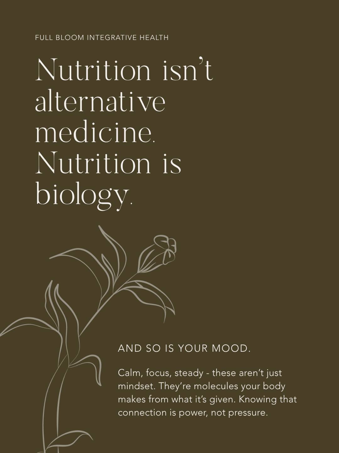 Nutrition isn't alternative medicine. Nutrition is biology — and so is your mood. Understanding how the two connect isn't about eating perfectly. It's knowledge that puts you back in the driver's seat.