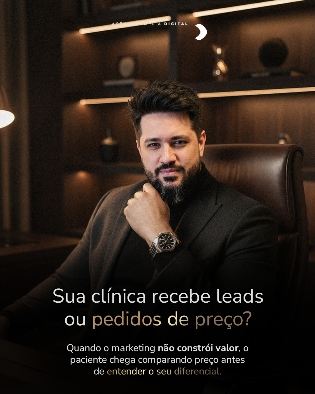 Lead qualificado não pergunta só “quanto custa?”.
Ele chega entendendo sua autoridade, sua entrega e o valor do seu atendimento.
Na Amplia, criamos estratégias para sua clínica atrair pacientes mais preparados, mais conscientes e mais próximos do agendamento.
Amplia Digital.