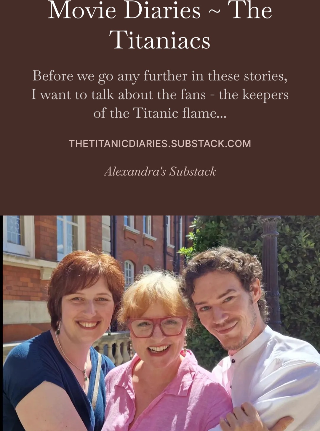 This week our director, @ftsclsswmn shares an extract from her upcoming book THE TITANIC MOVIE DIARIES - a companion piece to our doc - on @substack -
READ about the Titanic fans - the Keepers of the Flame of the Ship of Dreams
#titanic #titanidocumentary #titanicfan #titanicmovie