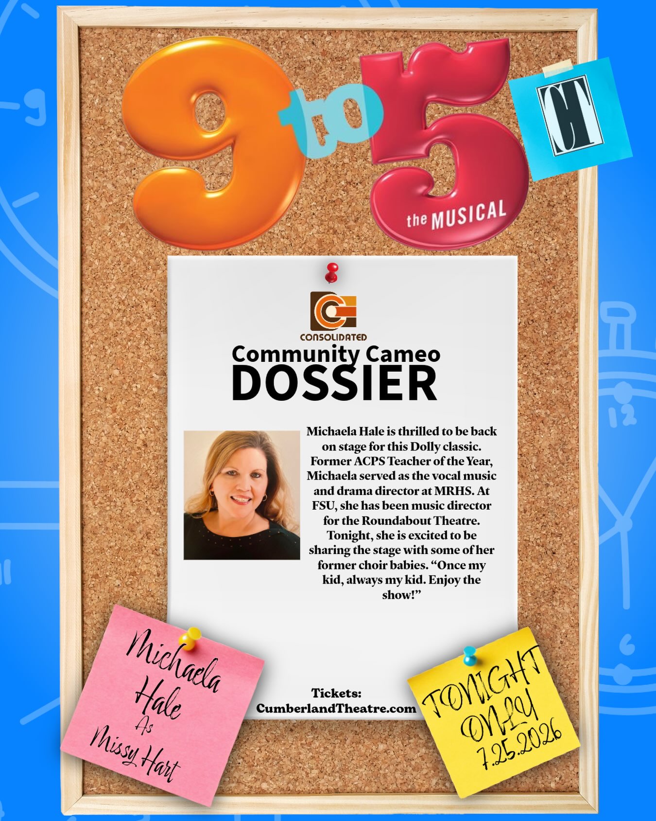 Tonight’s Community Cameo Spotlight is Michaela Hale!
Michaela Hale joins the cast of 9 to 5 this evening as our featured Community Cameo! We’re excited to welcome her to the Cumberland Theatre stage and celebrate another incredible member of our community as part of this unforgettable production.
Filled with laugh-out-loud moments, empowering friendships, and Dolly Parton’s iconic music, 9 to 5 is the feel-good musical event of the summer that you won’t want to miss!
Tonight is one of your final chances to catch the show!
Thursday–Saturday Evening Performances
Doors Open: 7:00 PM | Show Begins: 8:00 PM
Sunday Matinee (Final Performance)
Doors Open: 1:00 PM | Show Begins: 2:00 PM
Enjoy our themed specialty cocktails in the lobby, browse artwork by local artists, and experience an award-winning night of live theatre.
Tickets are available at CumberlandTheatre.com.
Special thanks to our production sponsors: BettyJo & David Gehauf, Matt & Kelli Allaway, and Allegany Garrett Titles & Settlements who made their donation in loving memory of Jan Hardinger.
#DollyParton #9to5Musical #LiveTheatre #MusicalTheatre #DMVTheatre