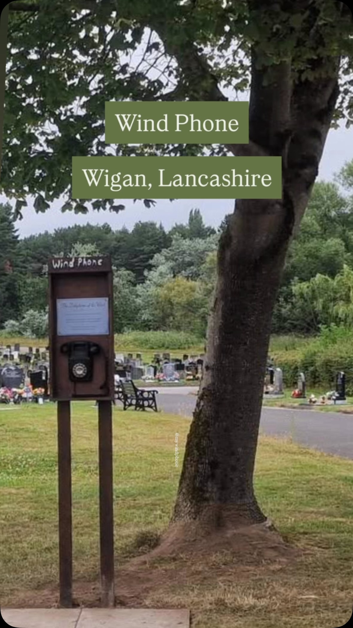 A new Wind Phone has found its place in Wigan, Lancashire. It is placed among the quiet beauty of the Gidlow Cemetery. @mywindphone
#mywindphone #windphone #telephoneofthewind #windphonenearme #windphonelocations