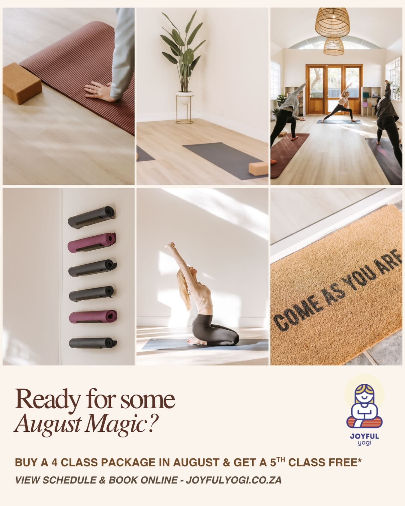 I’m excited to swing open the studio doors and welcome you back to your mat next week ✨
Bookings are open online for August.
JOYFULYOGI.CO.ZA