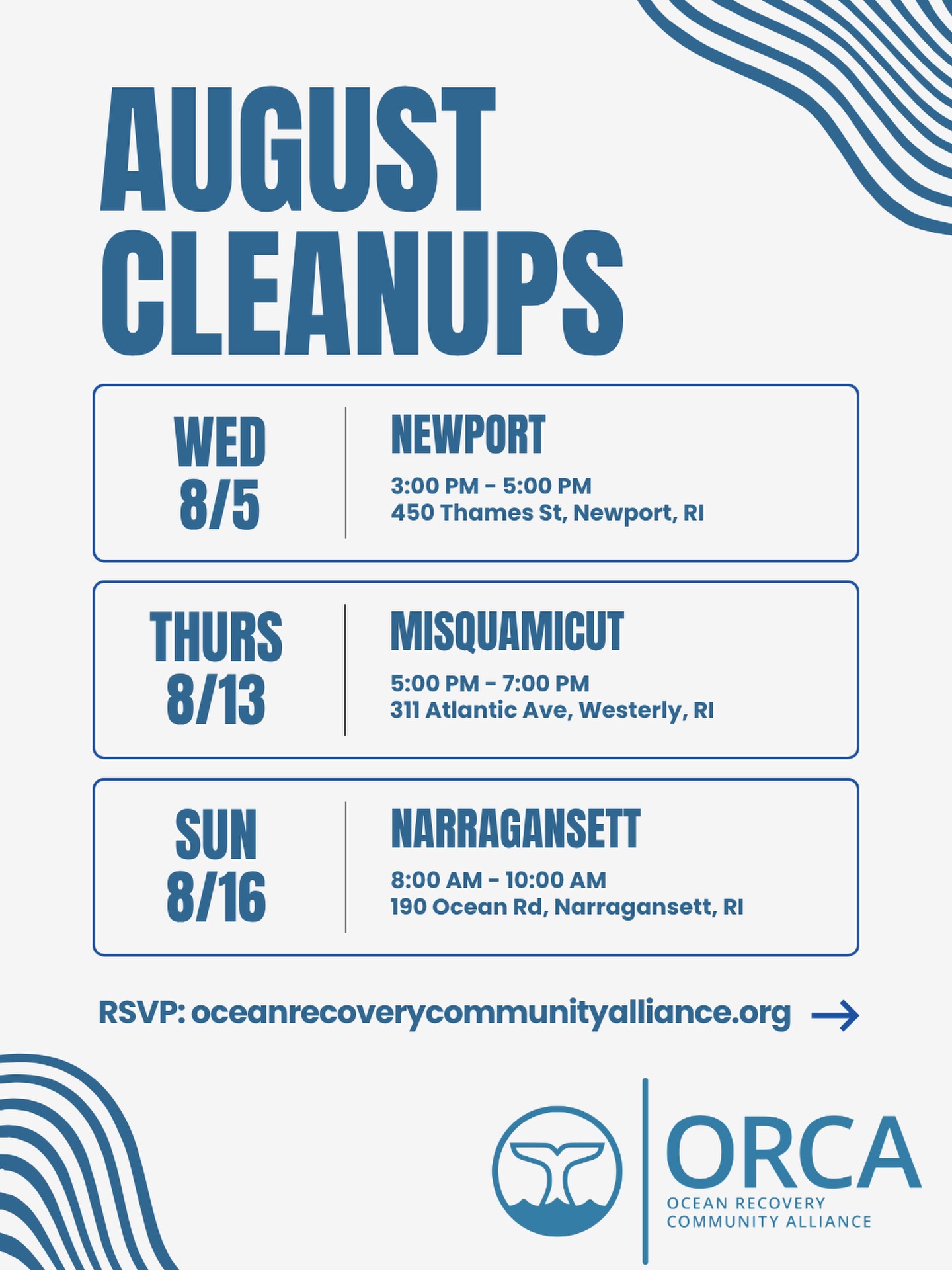 Join us in August at a cleanup! RSVP for a cleanup on our website.