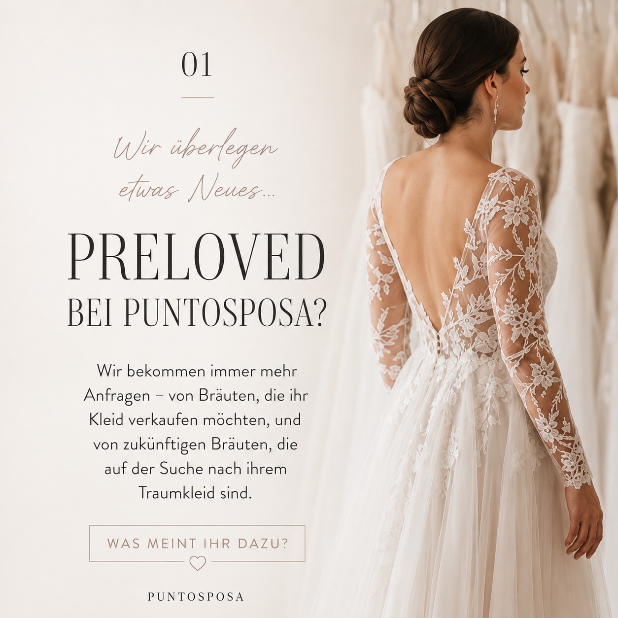 Wir müssen mit euch über etwas sprechen…
In den letzten Monaten haben uns unglaublich viele Anfragen erreicht.
Von Bräuten, die ihr wunderschönes Designerkleid verkaufen möchten.
Und von zukünftigen Bräuten, die ganz bewusst nach einem hochwertigen Preloved Brautkleid suchen.
Genau deshalb machen wir uns Gedanken, unser Sortiment zu erweitern.
Aber typisch Puntosposa: Nur auf unsere Art.
Wenn wir uns dafür entscheiden, dann mit einer kleinen, sorgfältig ausgewählten Kollektion.
✨ Nur hochwertige Designerkleider
✨ Maximal 1,5 Jahre alt
✨ Modern, gepflegt und in einem Zustand, den wir selbst mit voller Überzeugung verkaufen würden.
Denn wir möchten nicht einfach Preloved anbieten.
Wir möchten, dass außergewöhnliche Designerkleider nicht im Schrank verschwinden, sondern noch einmal die Braut finden, für die sie einfach perfekt sind. 🤍
Was denkt ihr? Würdet ihr euch über eine exklusive Preloved Collection bei Puntosposa freuen?
Bin gespannt auf eure Meinungen,
Ciao Maria 🫶🏻
#prelovedbrautkleid #nachhaltigkeit #zweiteliebe #designeroutlet #brautkleidersaarbrücken