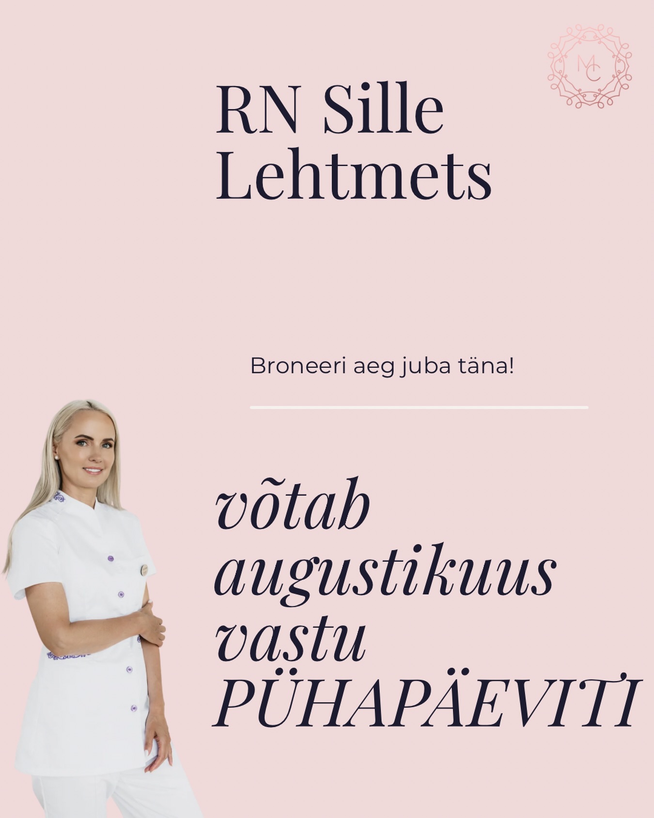 ✨ Head uudised! Augustis on võimalik broneerida aeg ka pühapäeviti.
RN Sille Lehtmets võtab augustikuus patsiente vastu ka pühapäeviti, et leiaksid endale sobiva aja ka siis, kui argipäevad on tihedalt sisustatud.
Sille vastuvõtule on võimalik broneerida:
✨ IPL valgusravi
✨ Hüaluroonhappe süstid
✨ Happekoorimised
✨ RF-protseduurid
✨ Biostimuleerivad protseduurid
Kui oled oma protseduuri pikalt edasi lükanud, siis nüüd on selleks hea võimalus – leia endale sobiv pühapäevane aeg juba täna.
📍 Broneerimine toimub meie kodulehel või võta meiega ühendust telefoni või sõnumi teel.
Kohtumiseni Medicina kliinikus! 🤍
#MedicinaKliinik #esteetilinemeditsiin #IPL #Hüaluroonhape #ilukliiniktartus